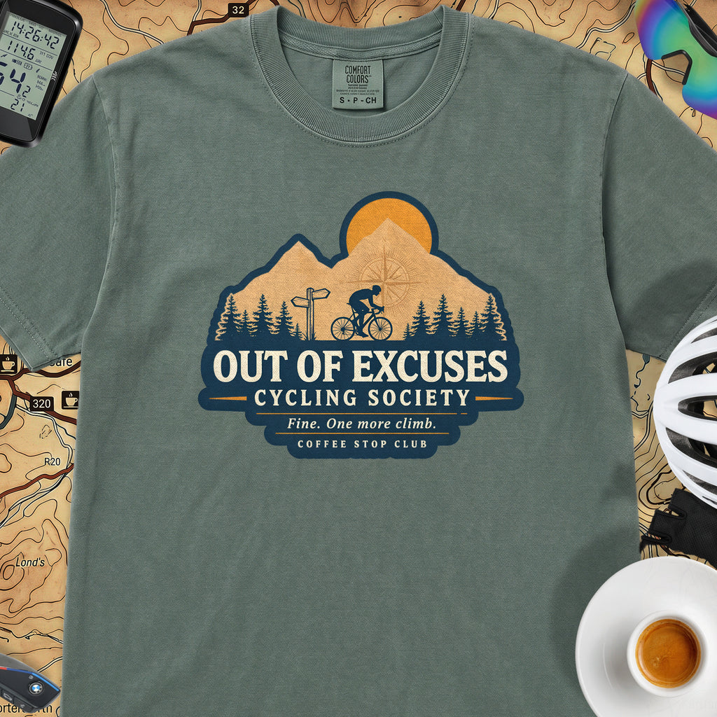 Out of Excuses Cyclist T-Shirt — Blue Spruce