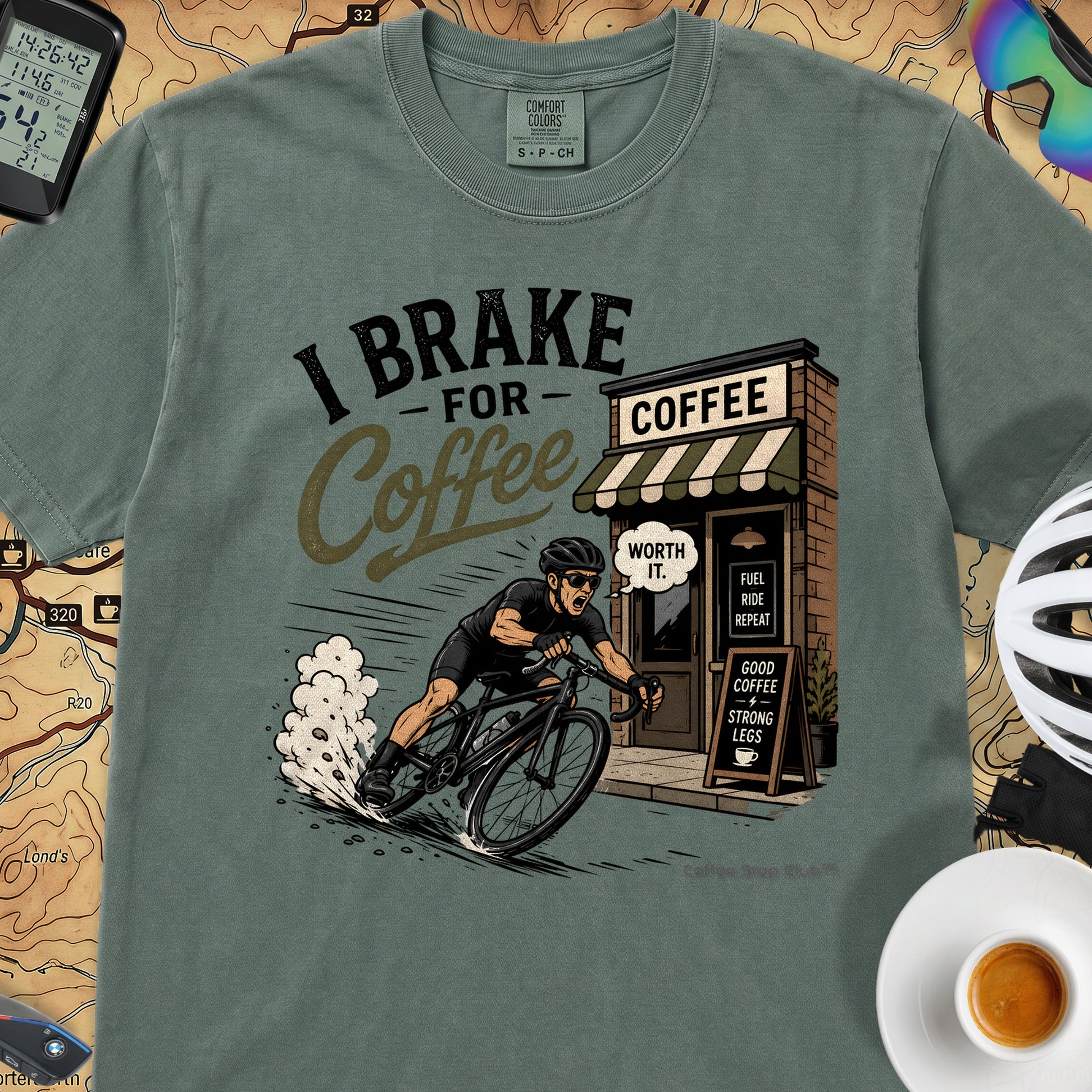 Big Brake For Coffee T-Shirt — Blue Spruce