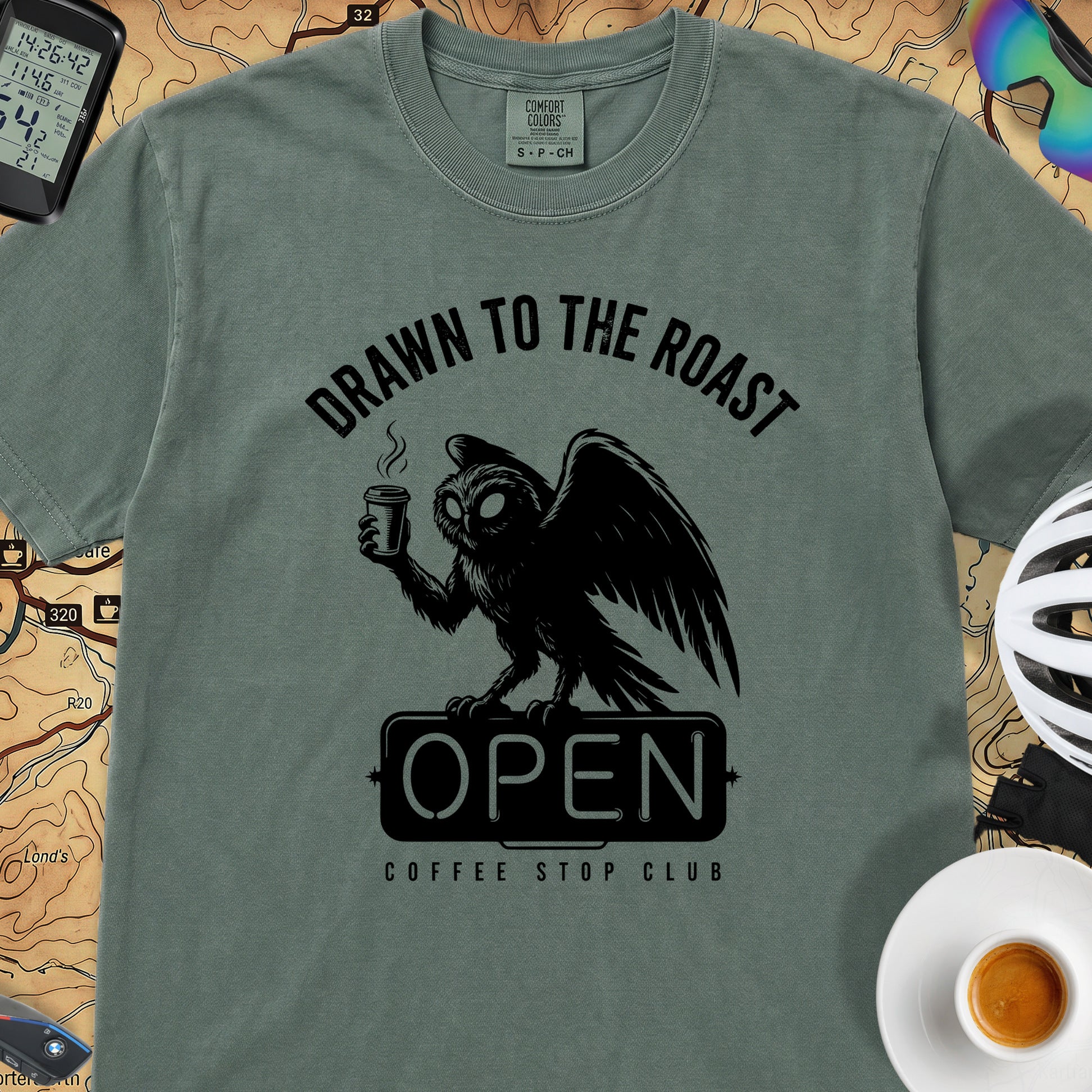 Drawn to the Roast Cycling T-Shirt — Blue Spruce