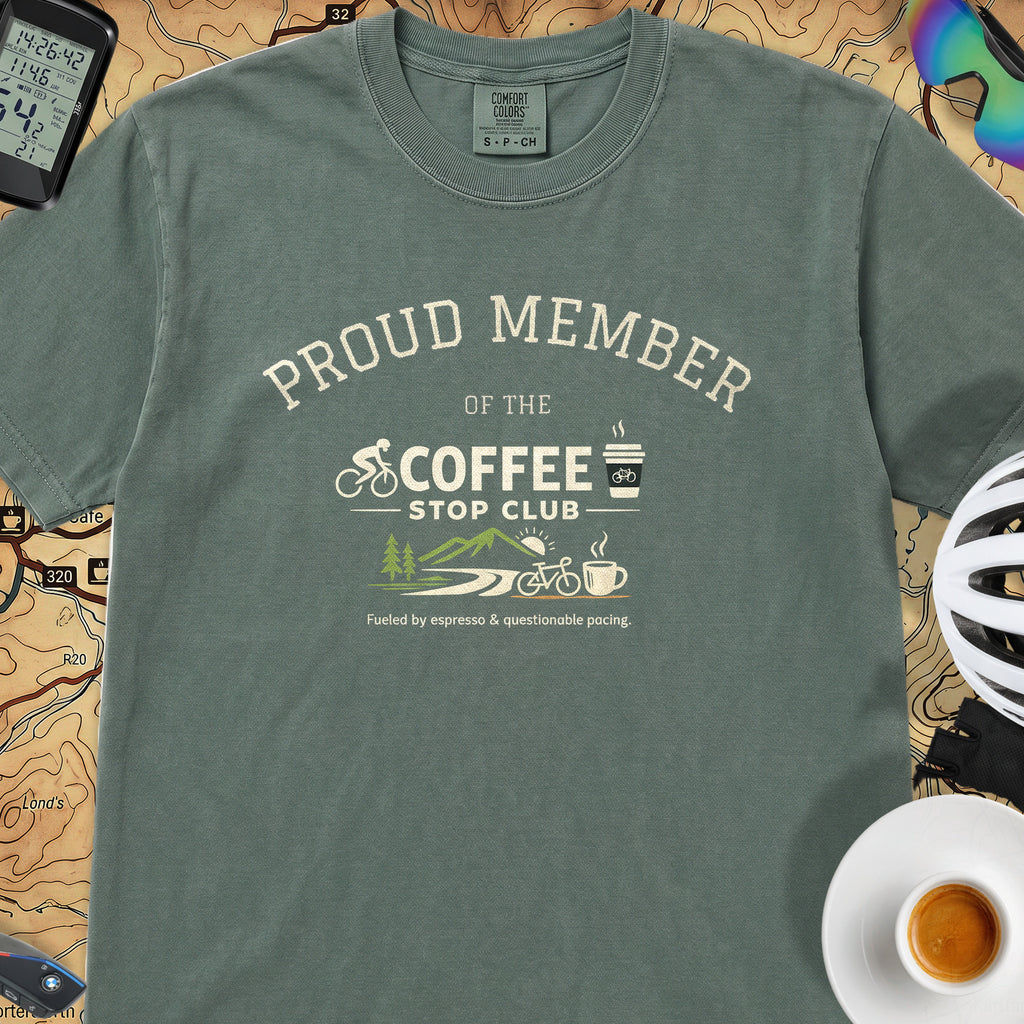  Proud Member Coffee Stop Club T-Shirt — Blue Spruce