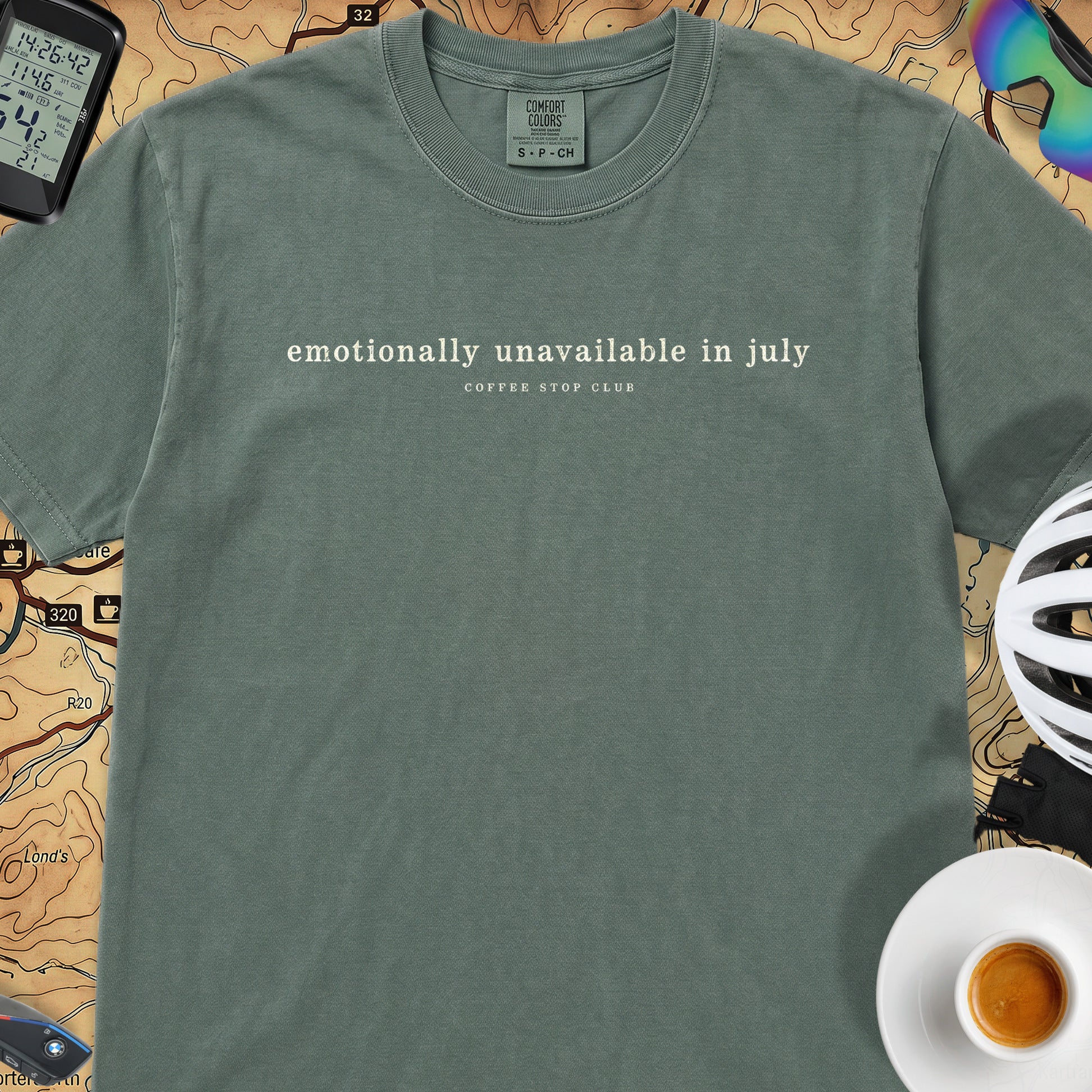 Emotionally Unavailable in July TdF T-Shirt — Blue Spruce
