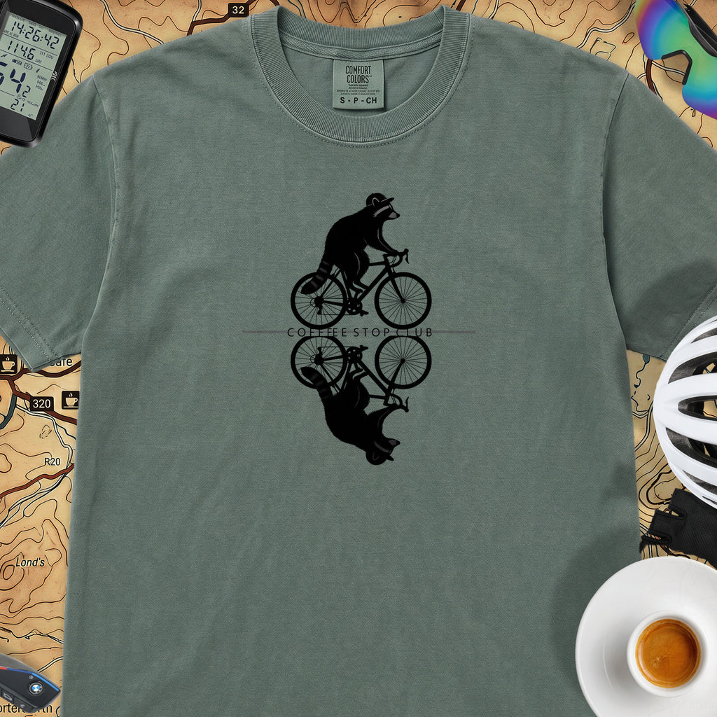 Raccoon Cycling Reflection T‑Shirt — Blue Spruce