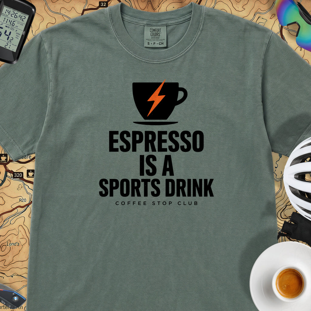 Espresso Is A Sports Drink Cycling T-Shirt — Blue Spruce