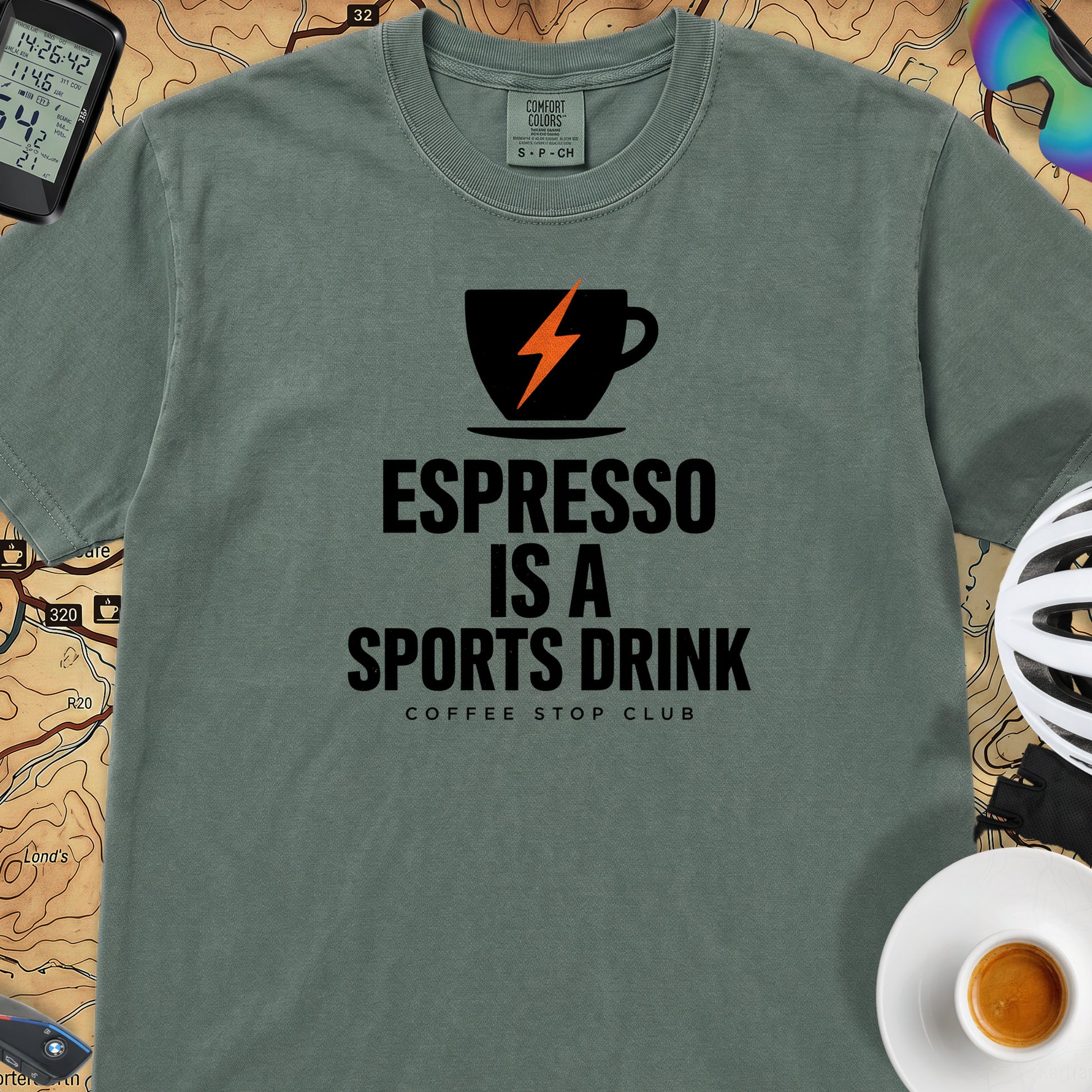 Espresso Is A Sports Drink Cycling T-Shirt — Blue Spruce