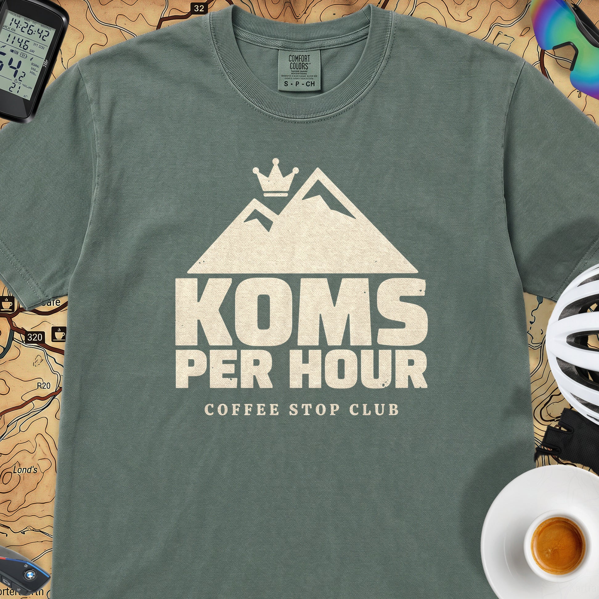 KOMs Per Hour TdF T-Shirt — Blue Spruce