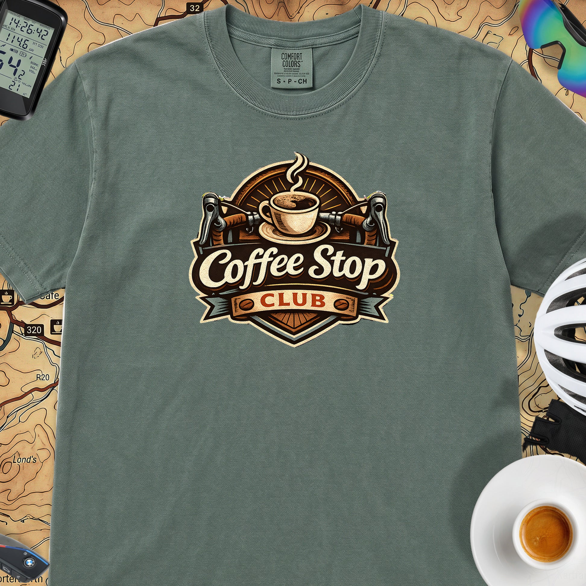 Vintage Coffee Stop Club T‑Shirt — Blue Spruce