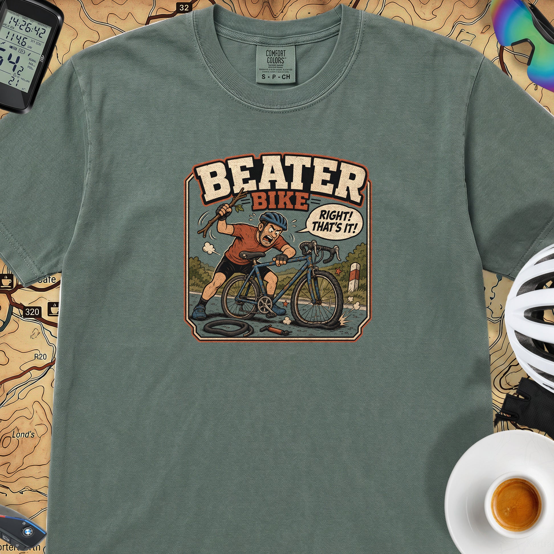 Beater Bike Comic T‑Shirt — Blue Spruce
