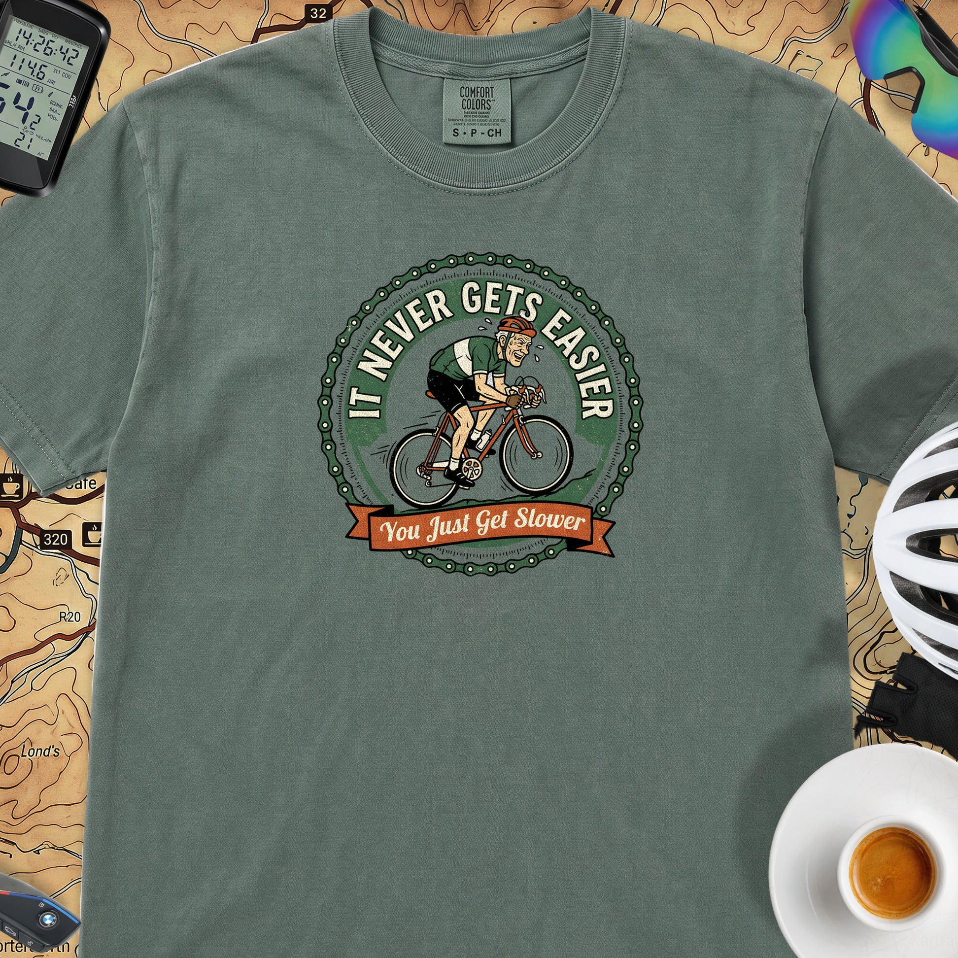 Never Gets Easier T-Shirt — Blue Spruce