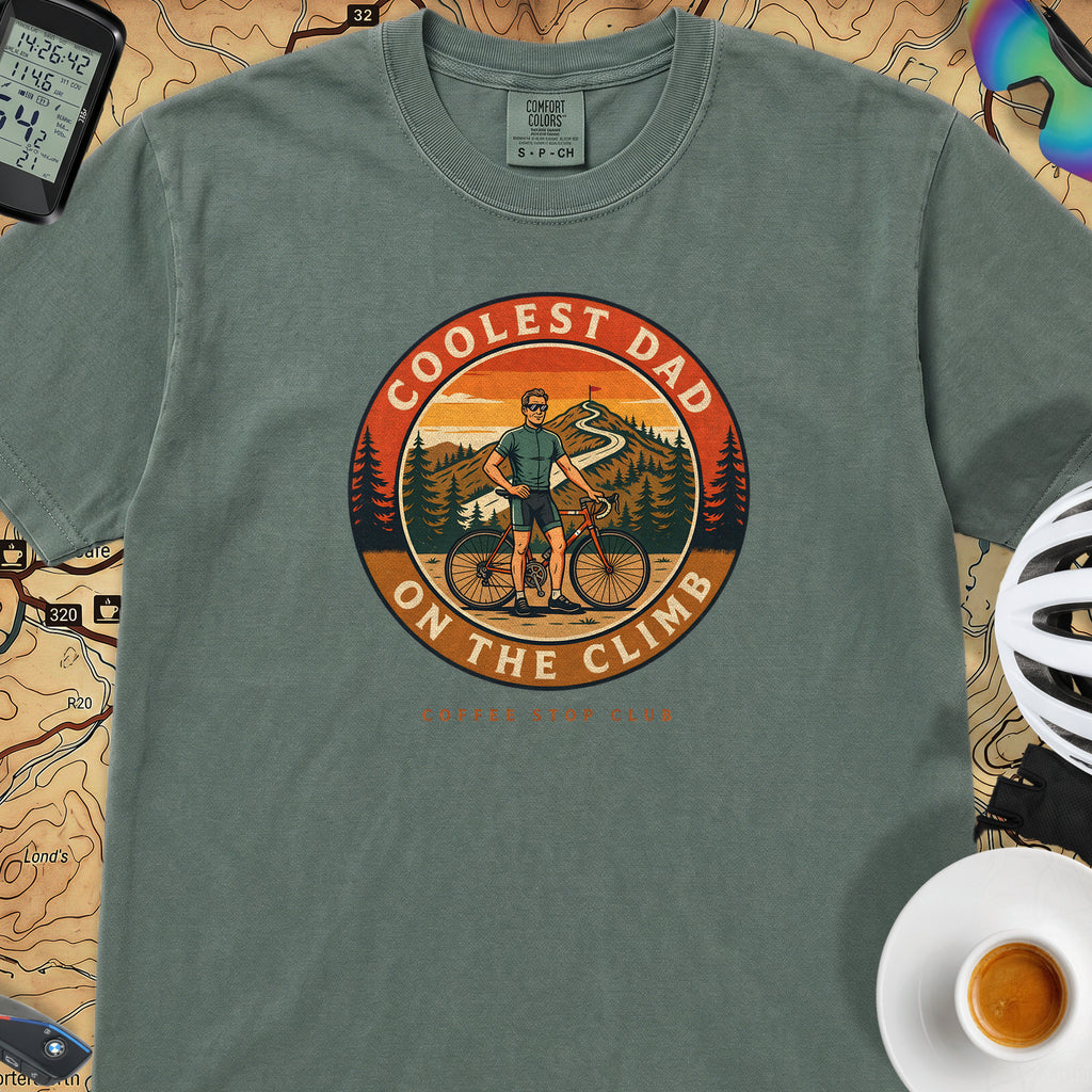 Coolest Dad On The Climb T-Shirt — Blue Spruce