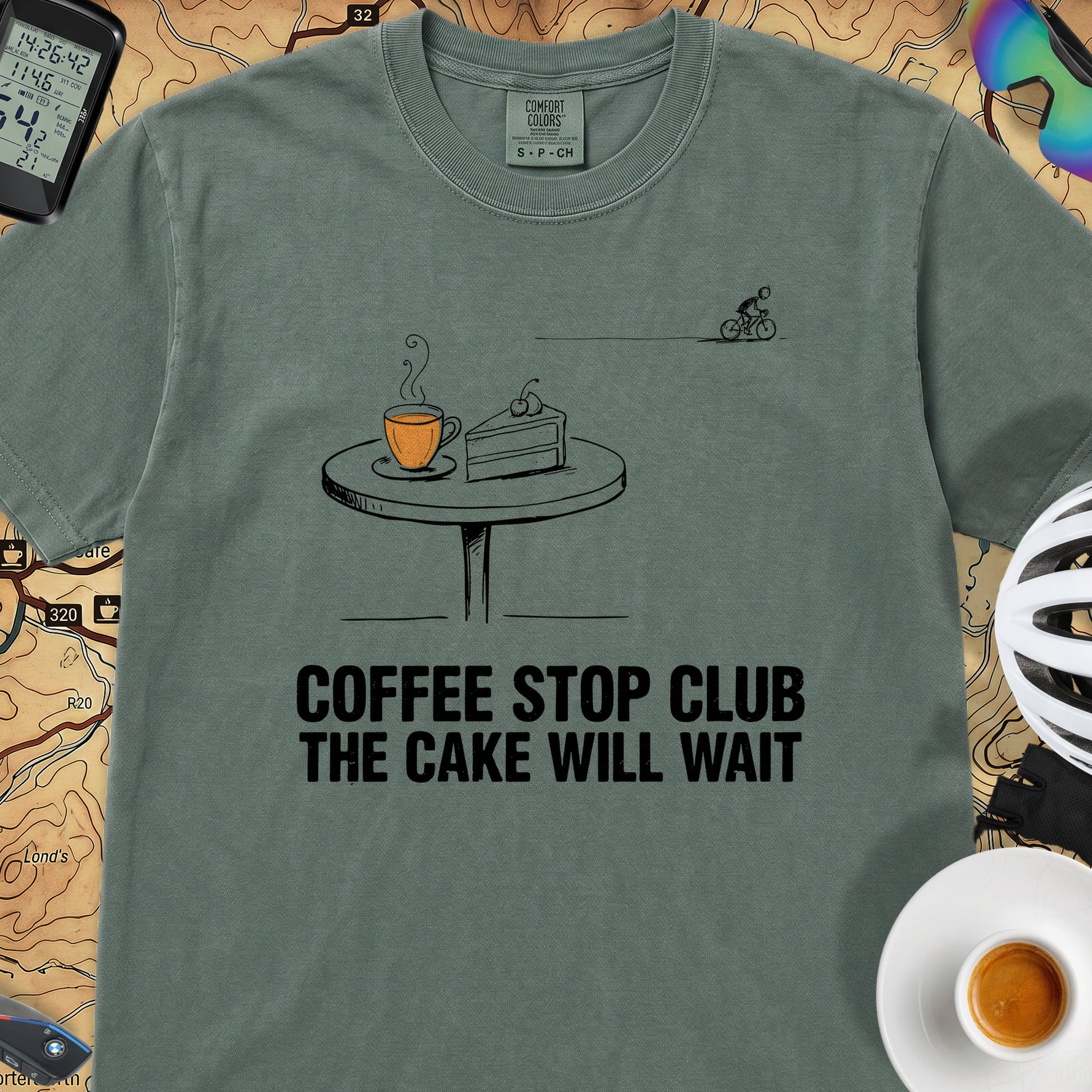 Cake Will Wait Cycling T-Shirt — Blue Spruce