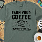 Earn Your Coffee Cycling T-Shirt — Blue Spruce