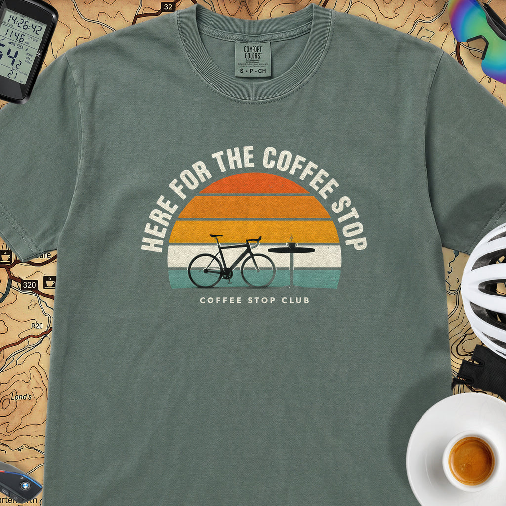 Here for the Coffee Stop T-Shirt — Blue Spruce