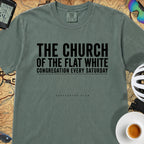 Church of the Flat White T‑Shirt — Blue Spruce