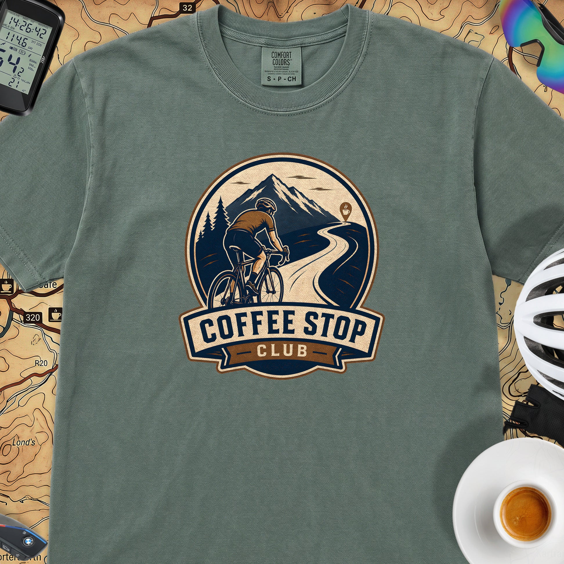 Coffee Stop Club Riders T-Shirt — Blue Spruce