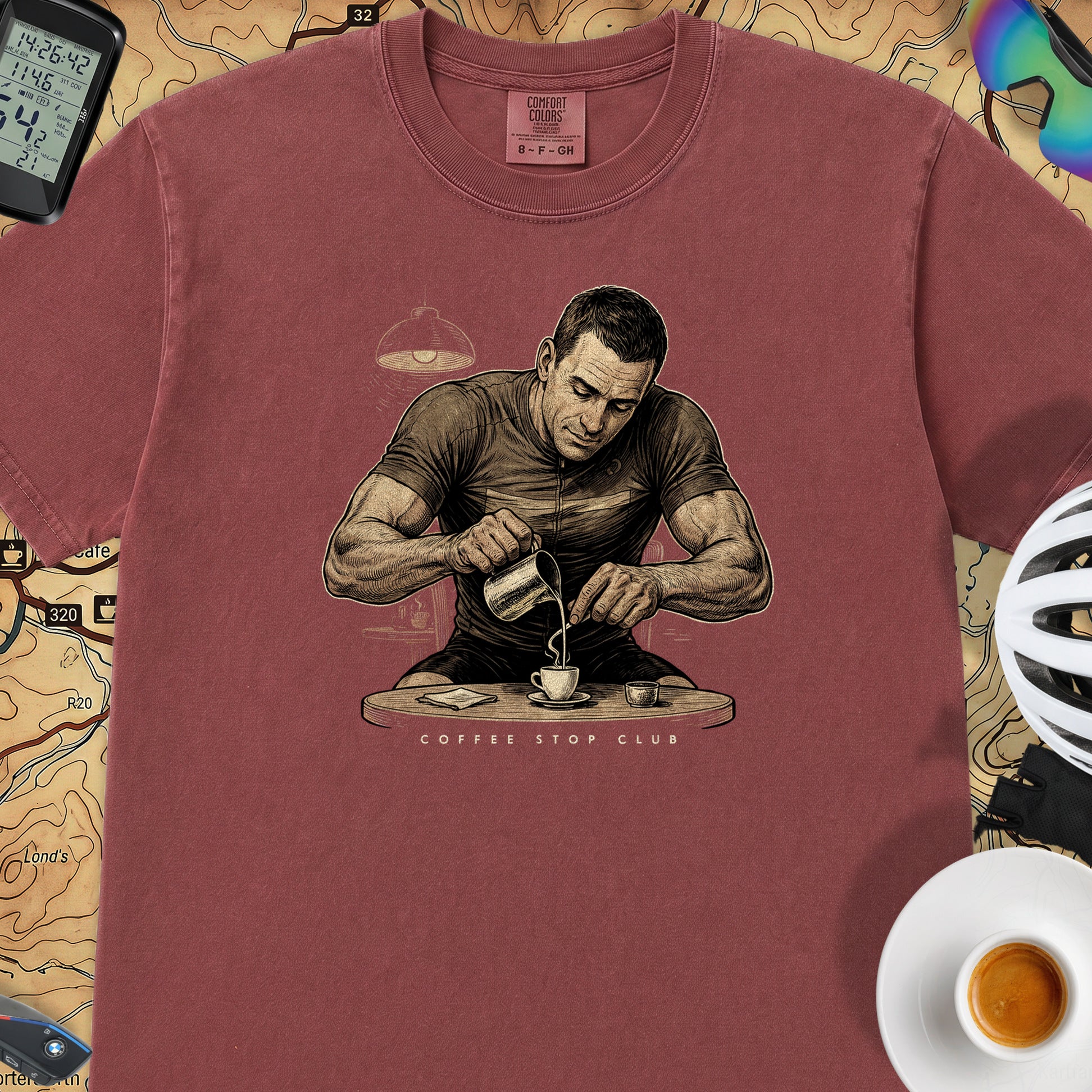 Espresso Stop Cycling T-Shirt — Brick
