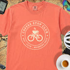 Coffee Stop Club Bike T-Shirt — Bright Salmon