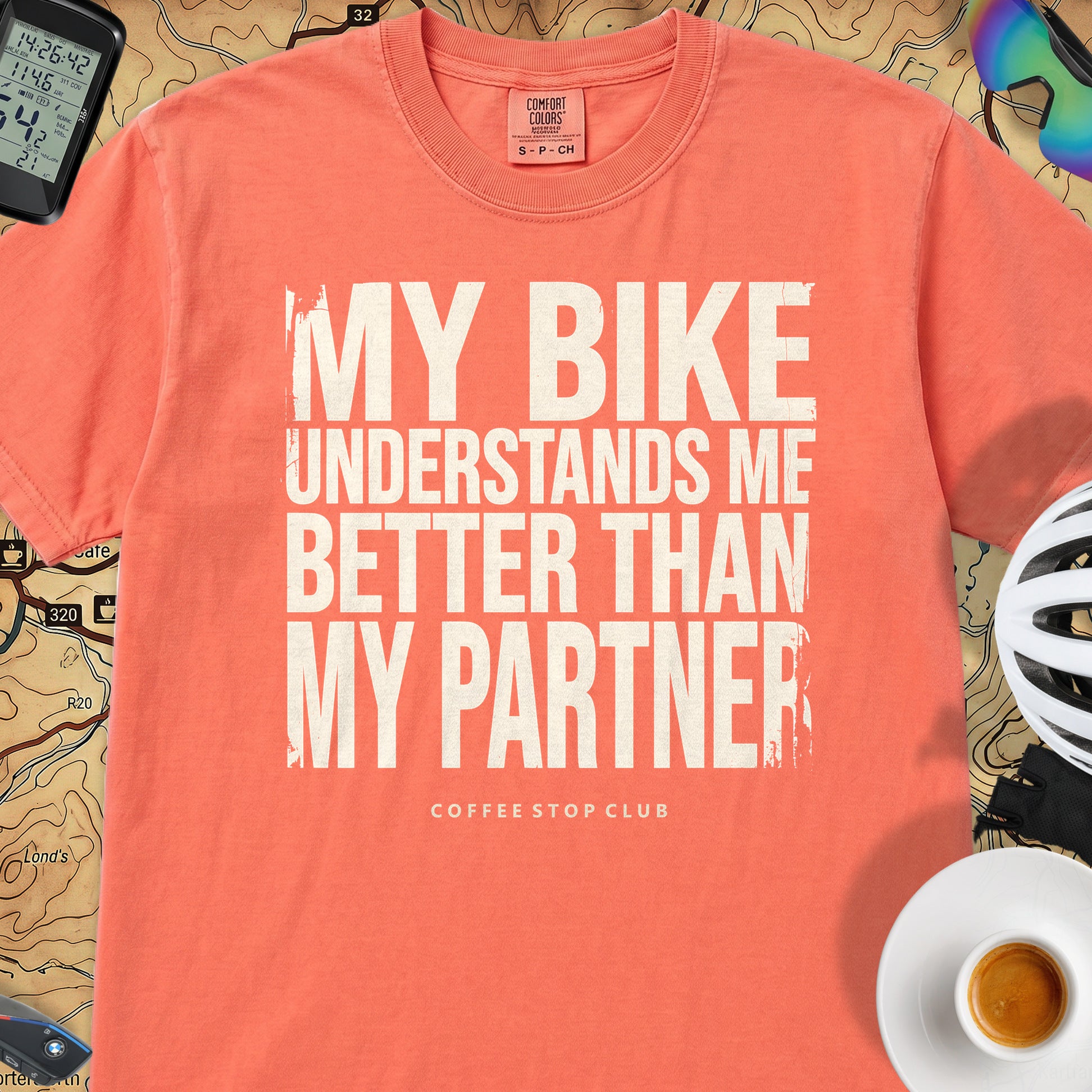 My Bike - My Partner - Just Sayin' T‑Shirt — Bright Salmon