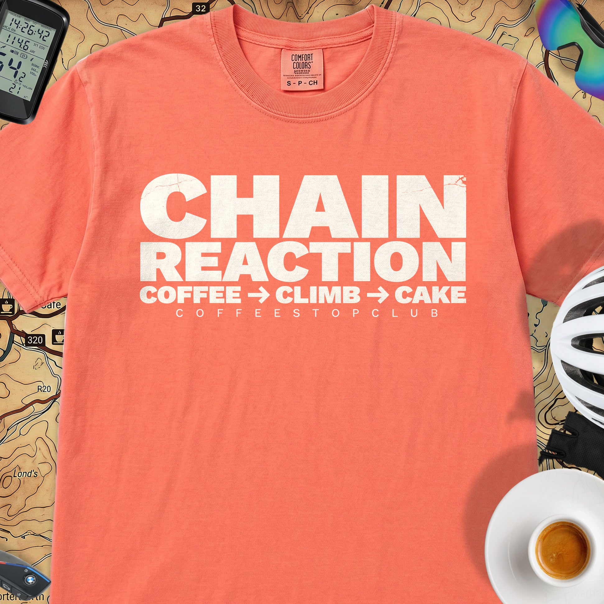 Chain Reaction T‑Shirt — Bright Salmon