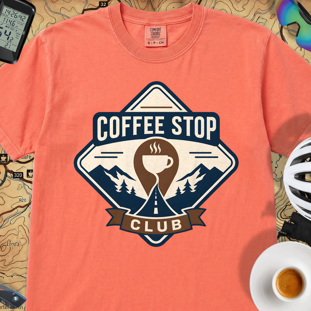 The Coffee Stop Club T‑Shirt — Bright Salmon