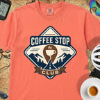 The Coffee Stop Club T‑Shirt — Bright Salmon