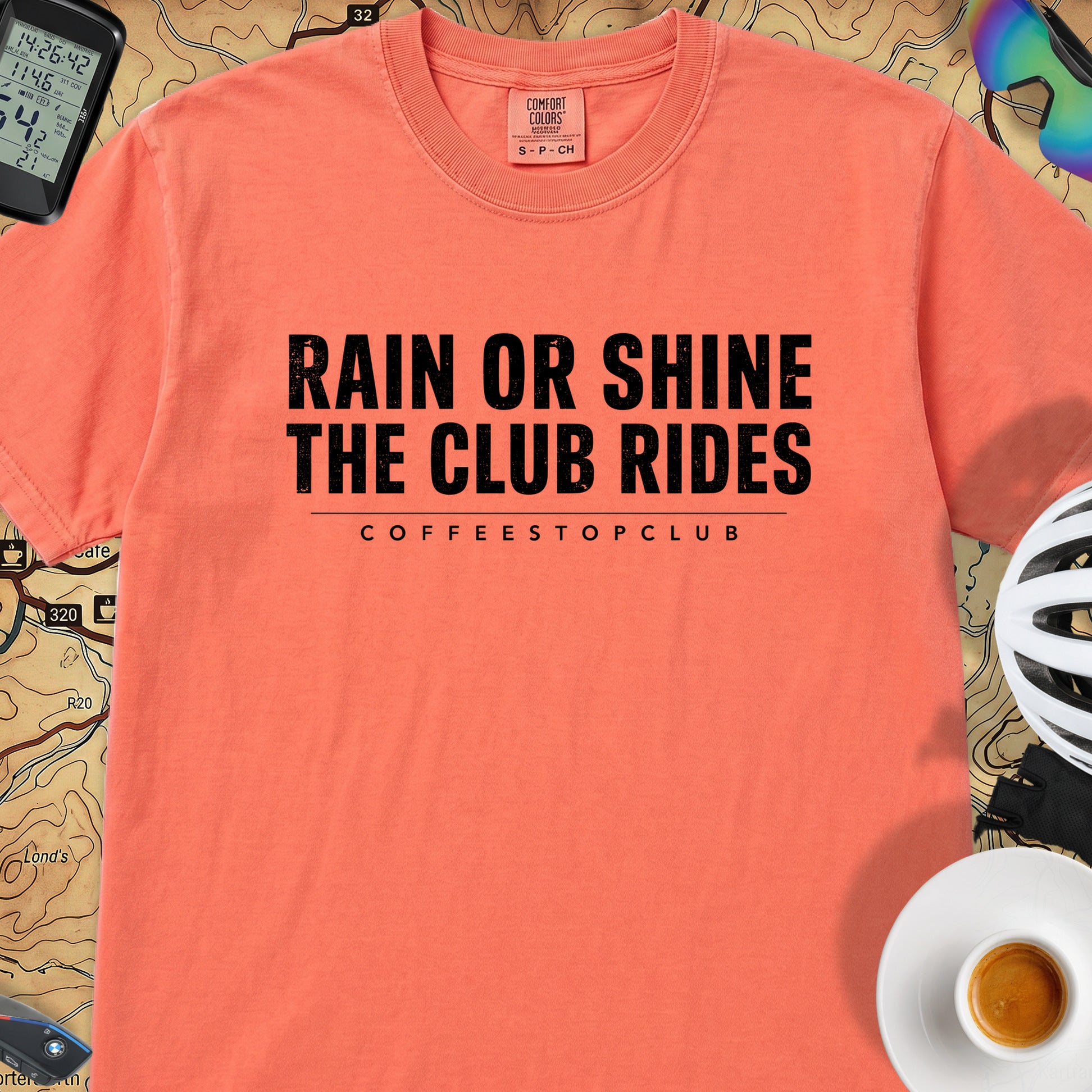 The Club Rides... T‑Shirt — Bright Salmon