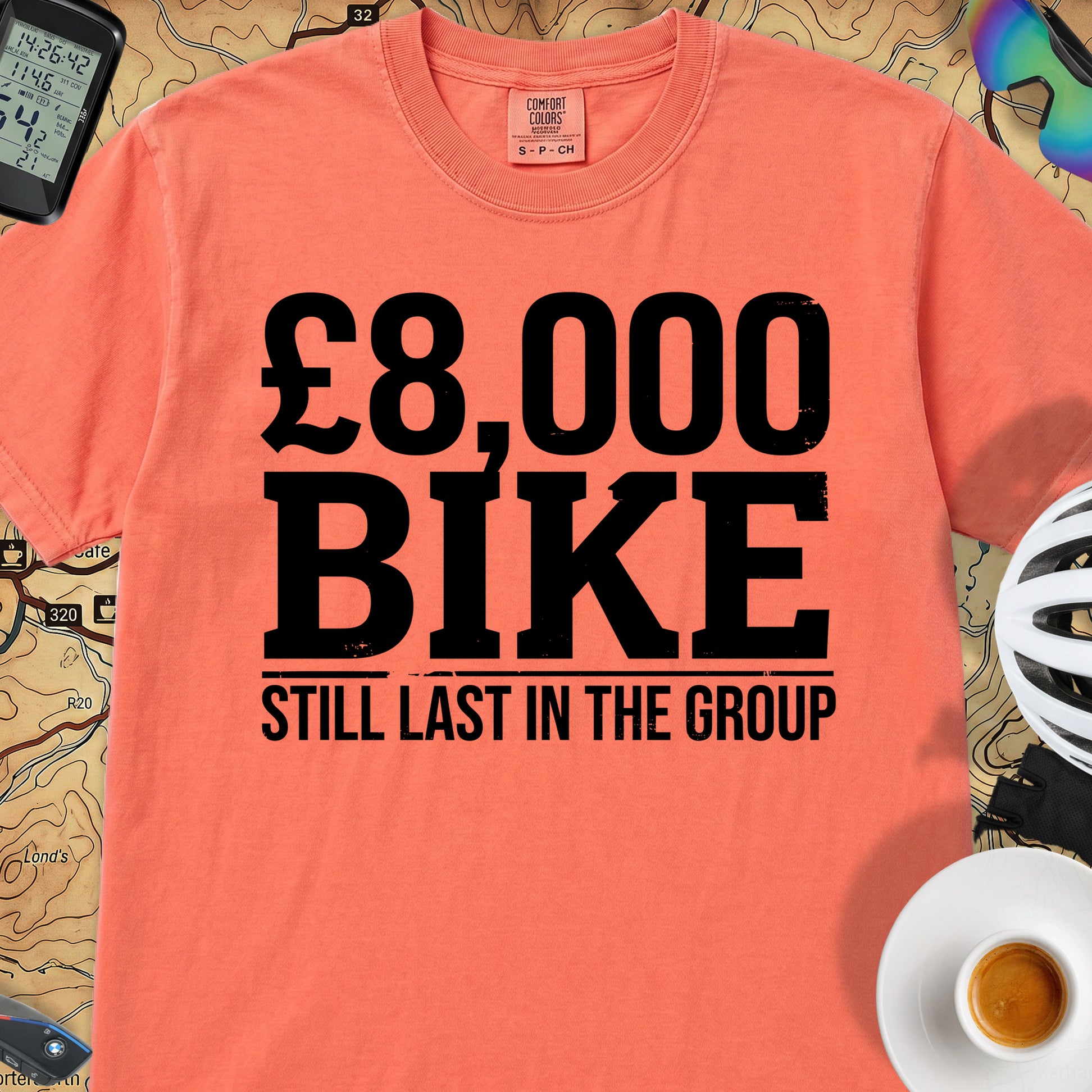 8K Bike Still Last T‑Shirt — Bright Salmon