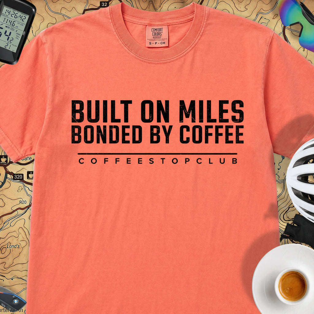 Bonded by Coffee T‑Shirt — Bright Salmon