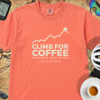 Climb For Coffee T‑Shirt — Bright Salmon
