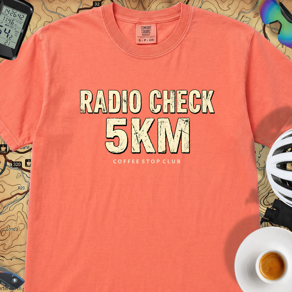 Radio Check 5Km Tour T‑Shirt — Bright Salmon
