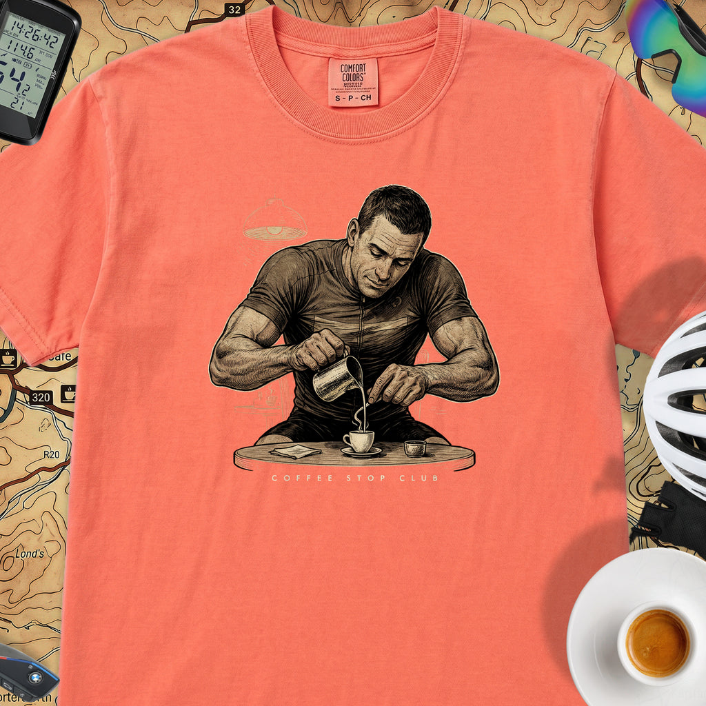 Espresso Stop Cycling T-Shirt — Bright Salmon