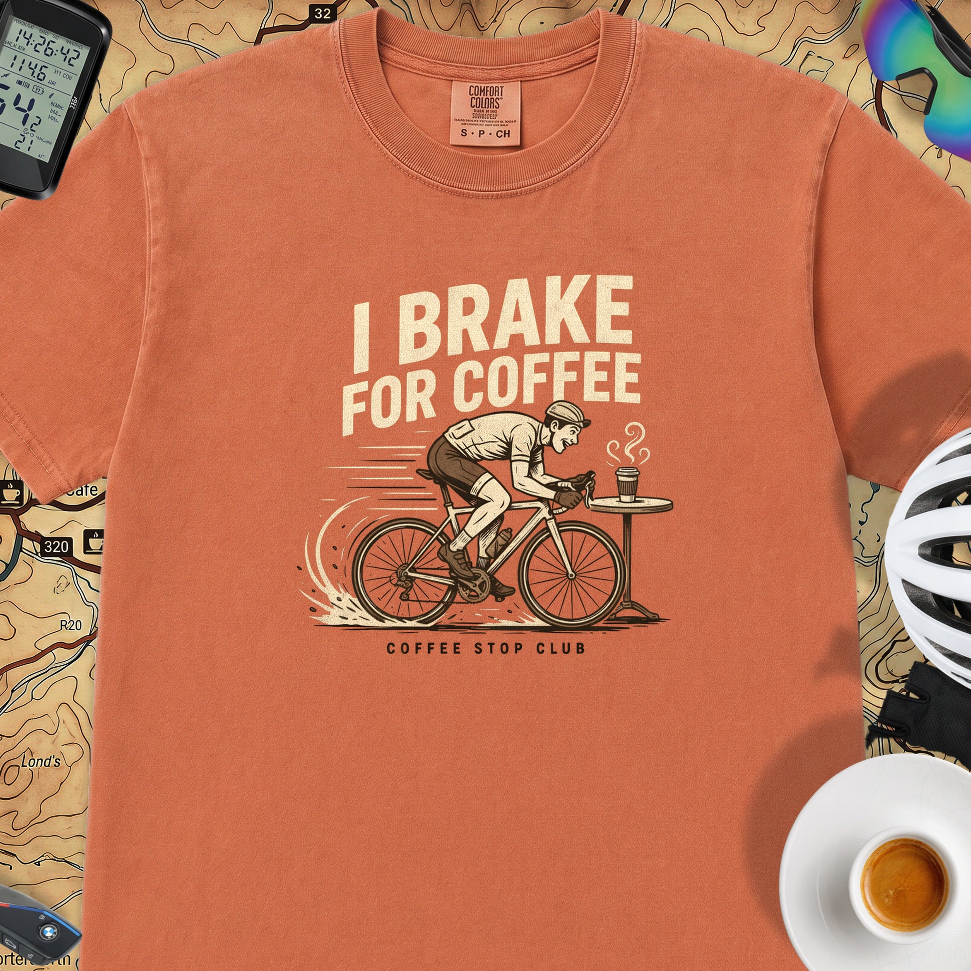 I Brake For Coffee  T-Shirt — Burnt Orange
