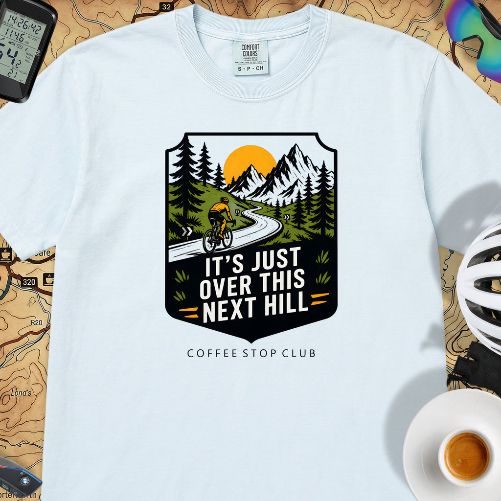It's Just Over This Next Hill Cycling T-Shirt — Chambray