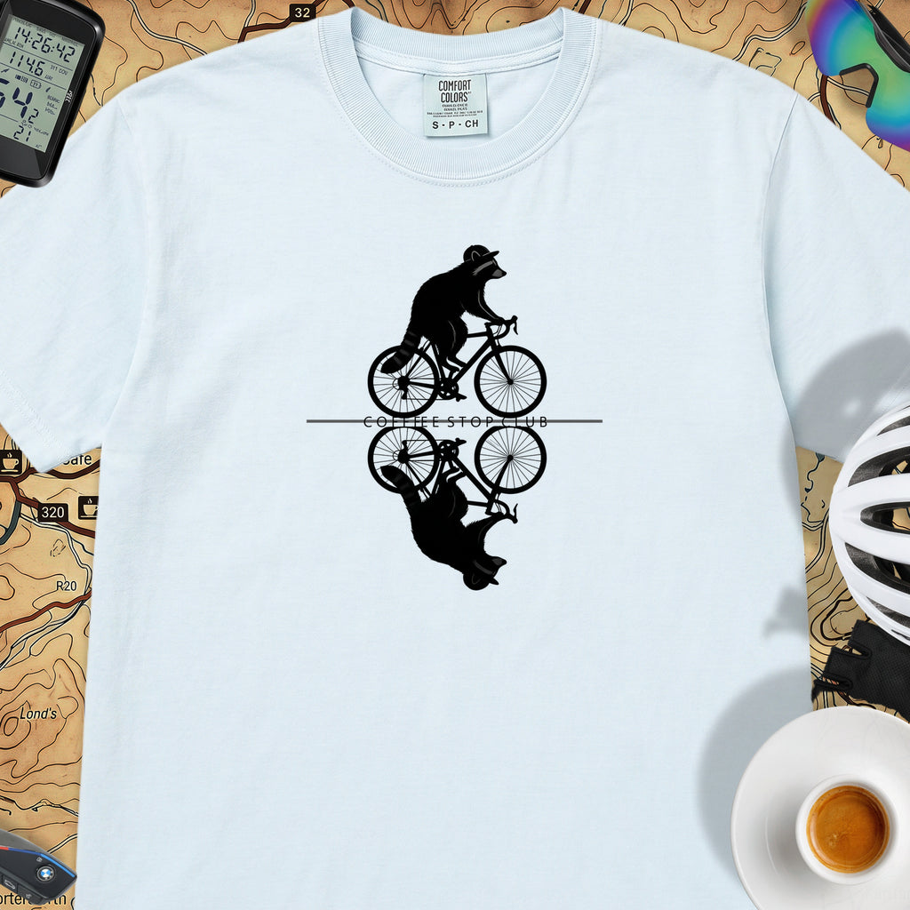 Raccoon Cycling Reflection T‑Shirt — Chambray