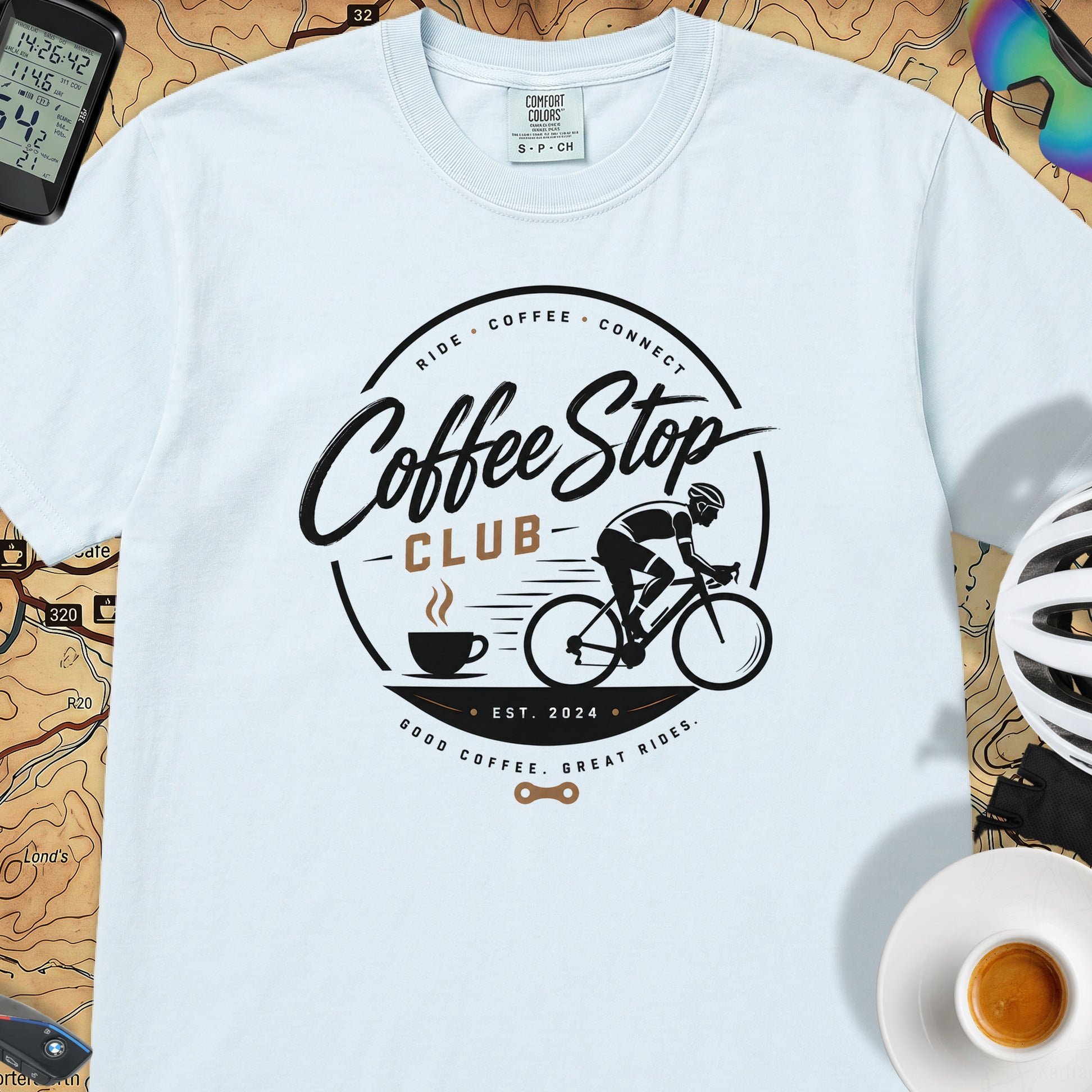 Good Coffee Stop Club T‑Shirt — Chambray