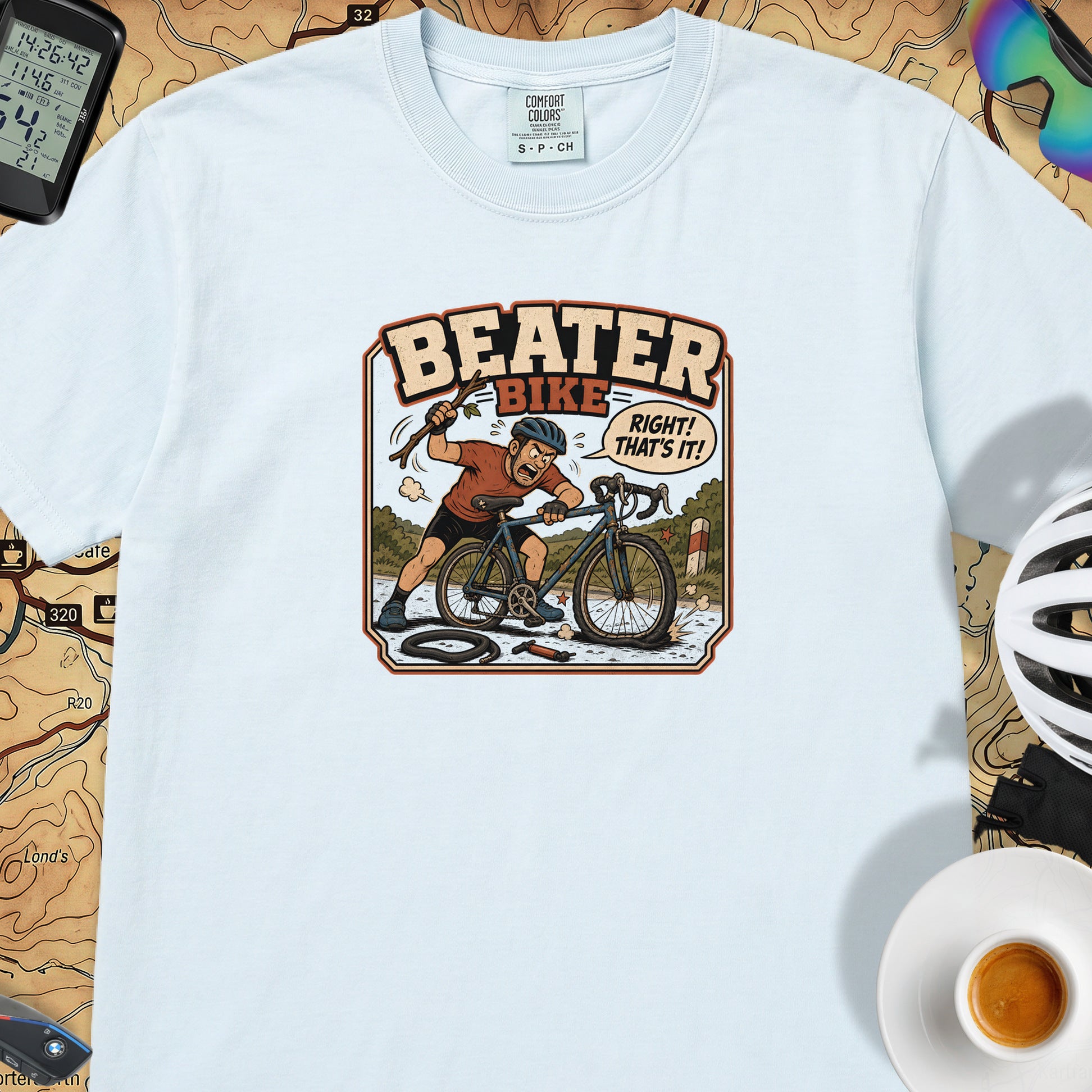Beater Bike Comic T‑Shirt — Chambray