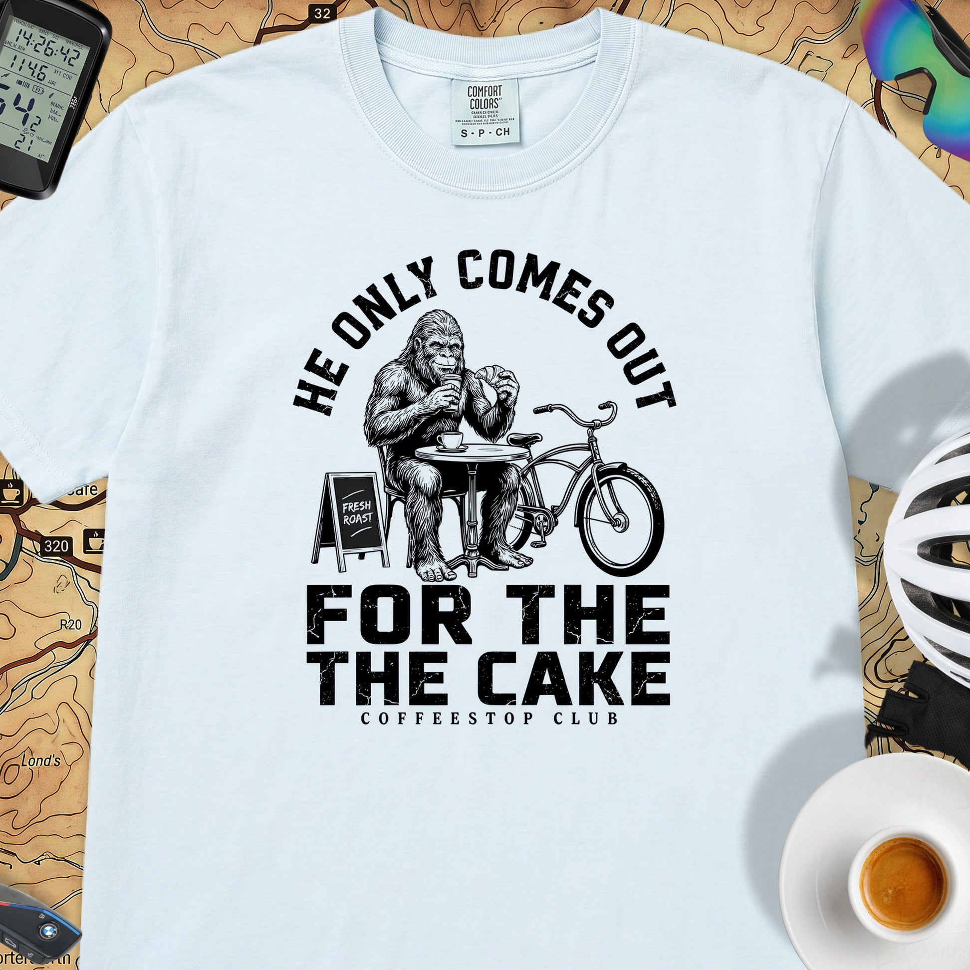 Only For The Cake Cyclist T-Shirt — Chambray