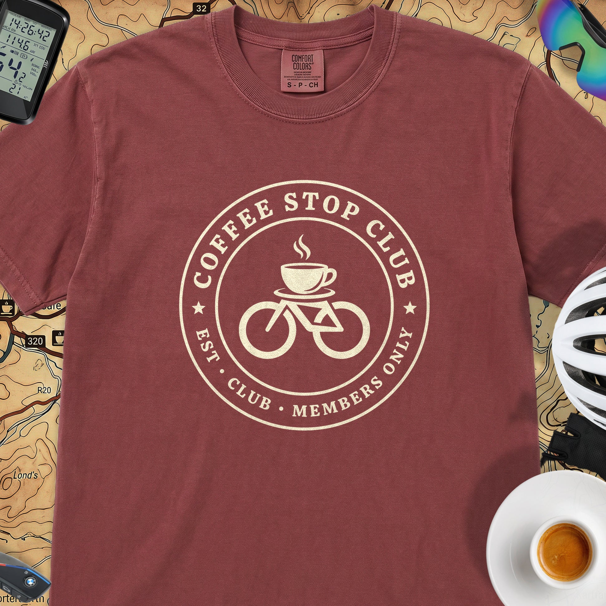 Coffee Stop Club Bike T-Shirt — Chili