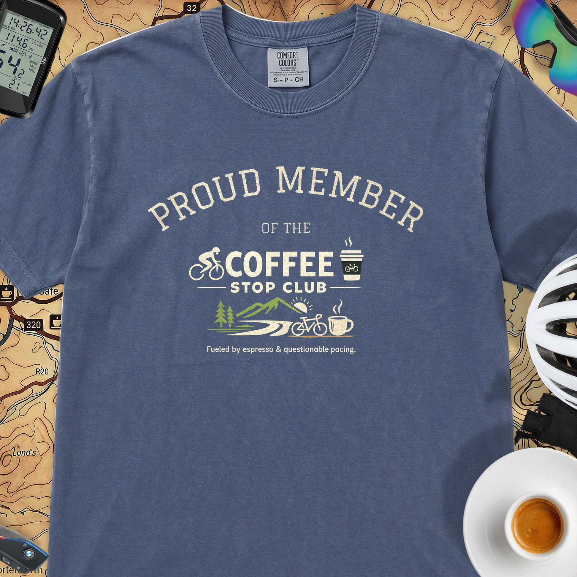  Proud Member Coffee Stop Club T-Shirt — China Blue