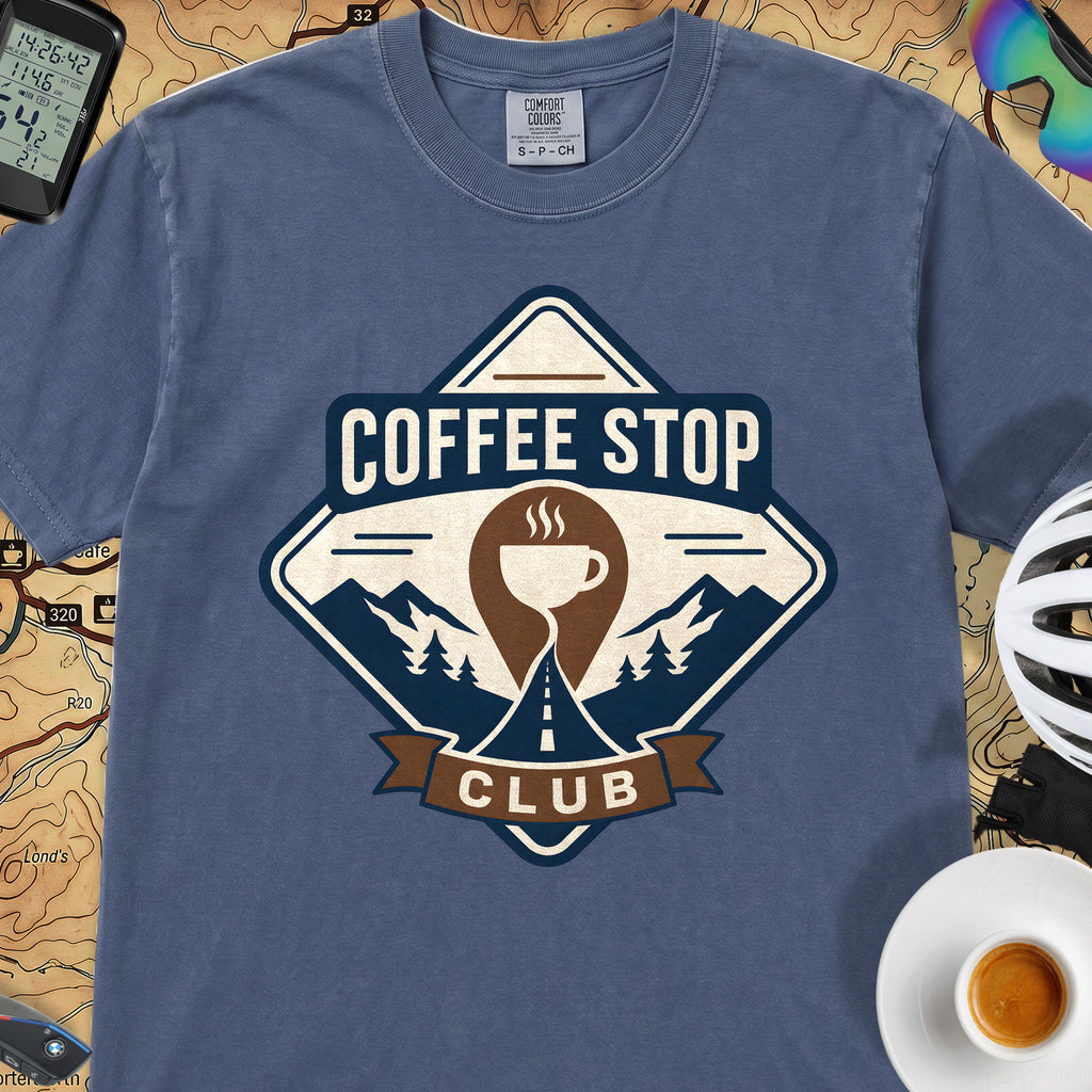 The Coffee Stop Club T‑Shirt — China Blue