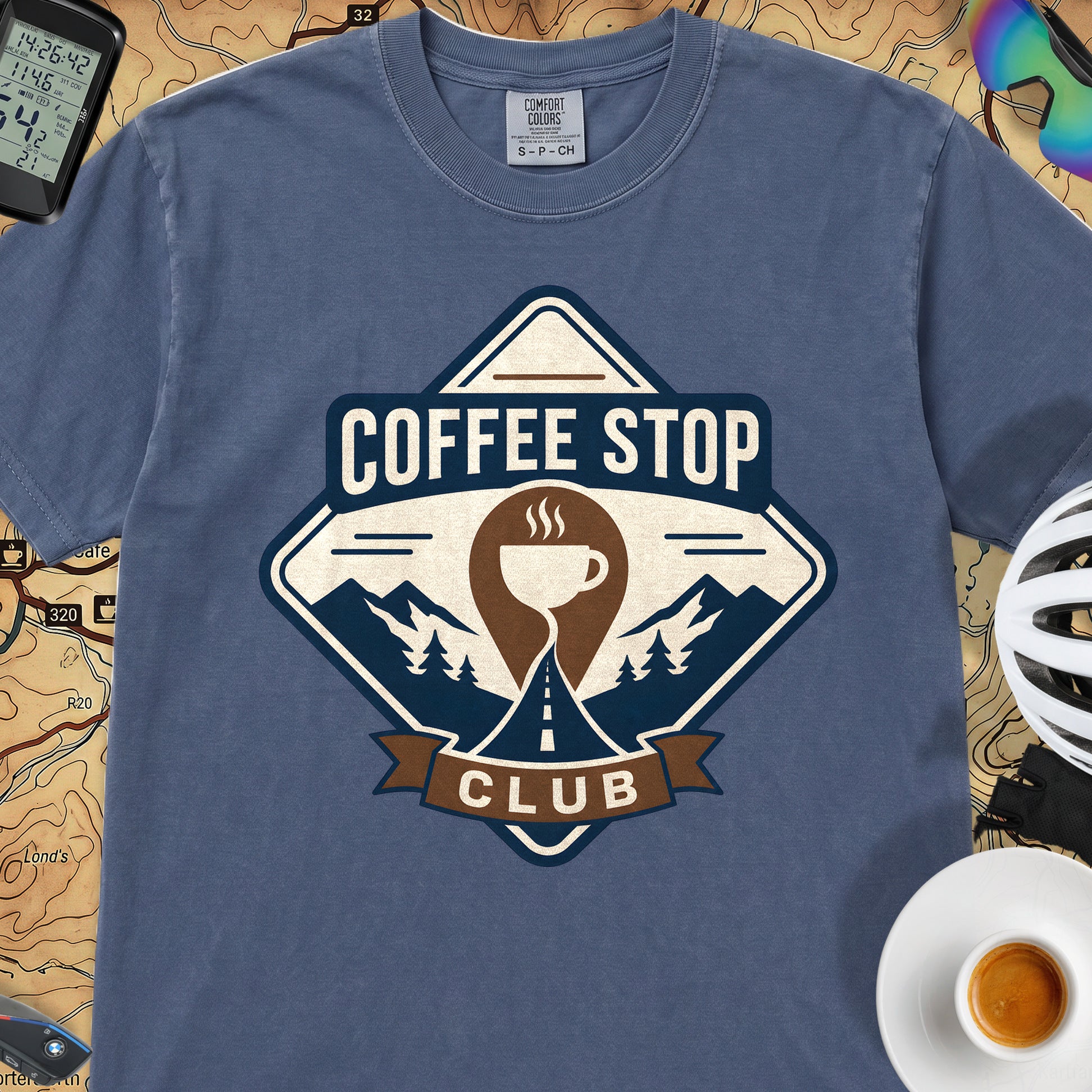 The Coffee Stop Club T‑Shirt — China Blue