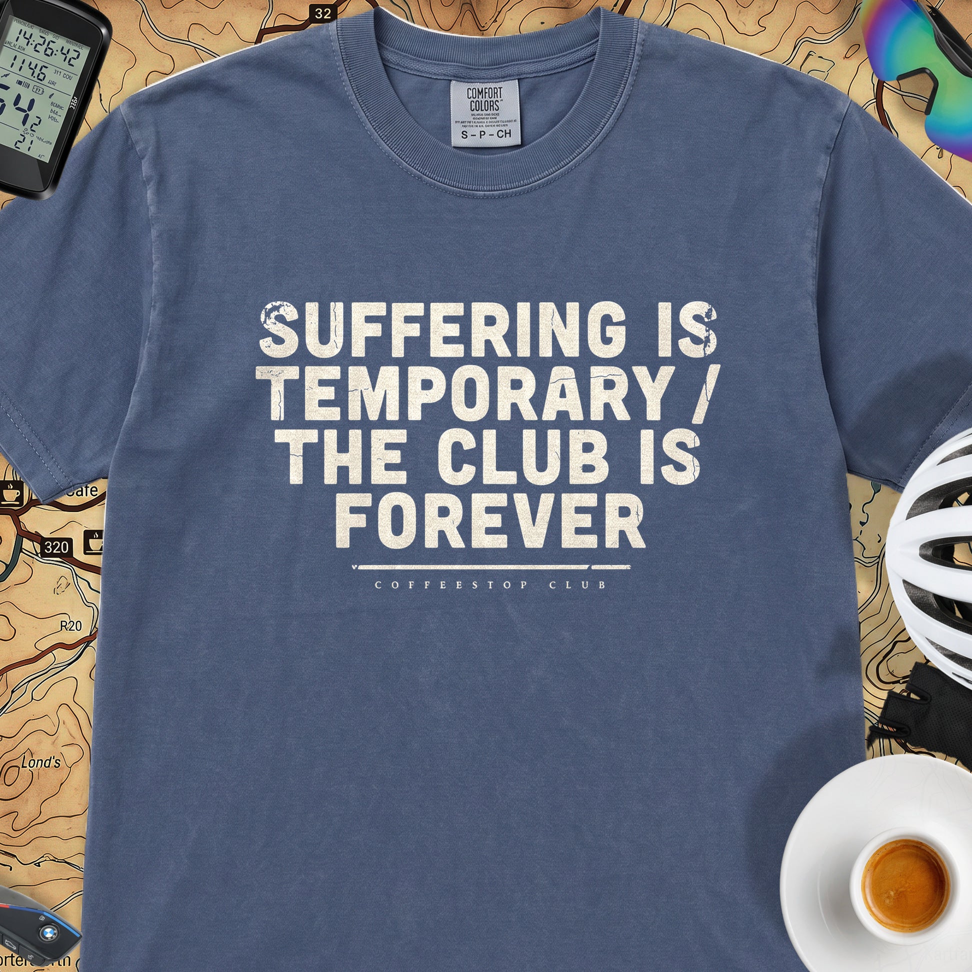 Suffering is Temporary Cycling T‑Shirt — China Blue