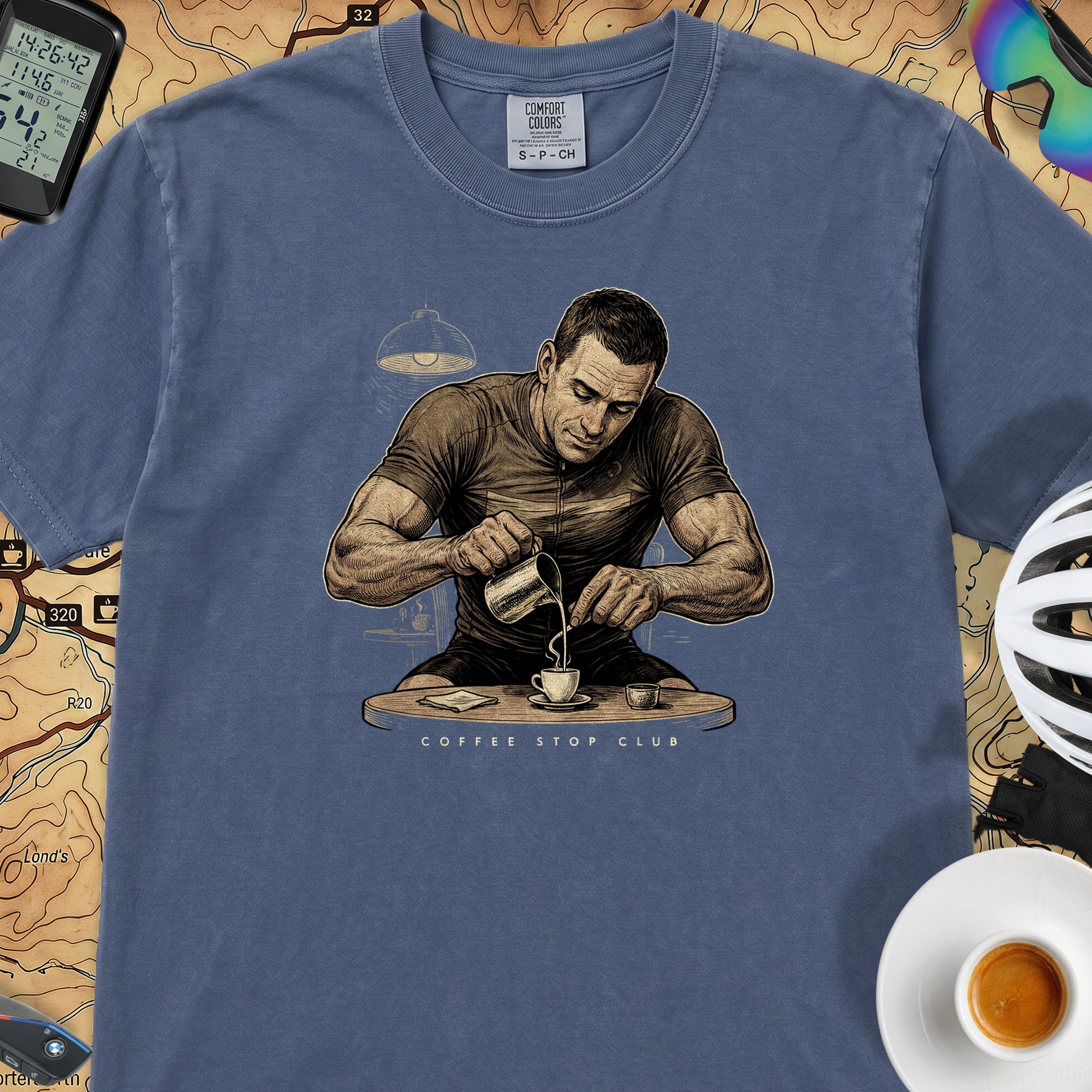 Espresso Stop Cycling T-Shirt — China Blue
