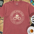 Coffee Stop Club Bike T-Shirt — Crimson