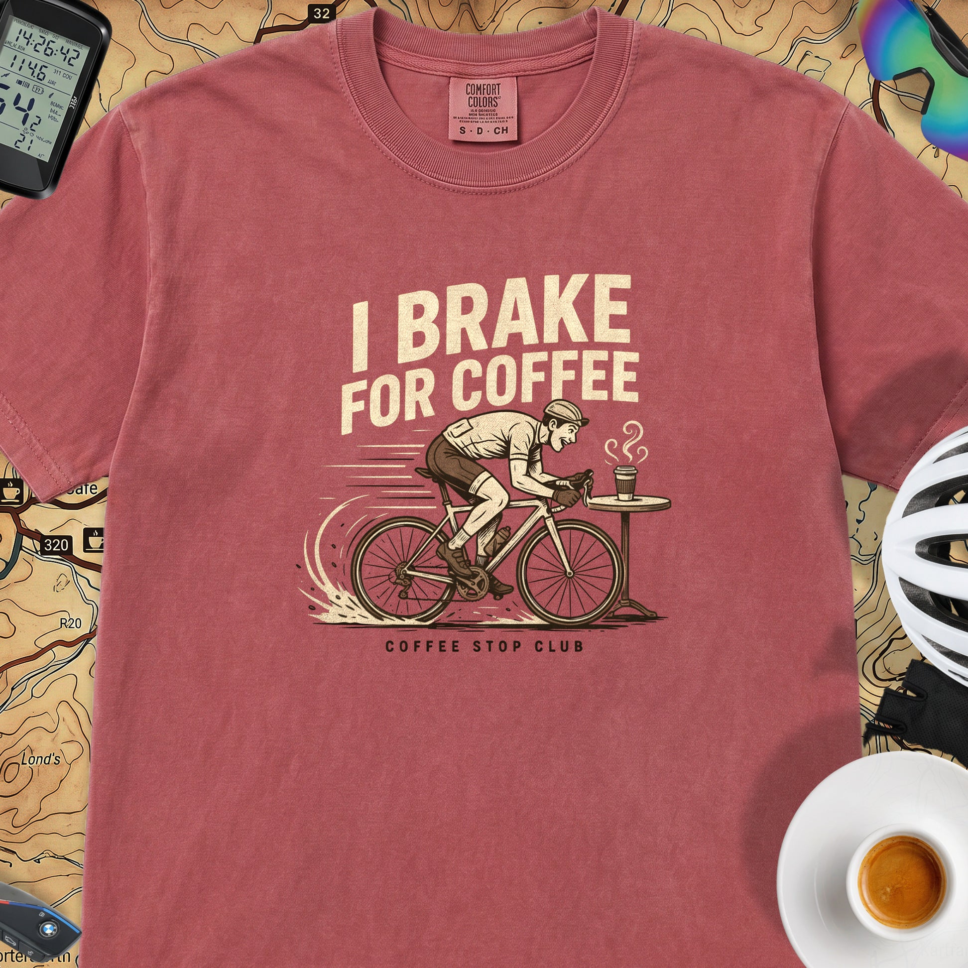 I Brake For Coffee  T-Shirt — Crimson