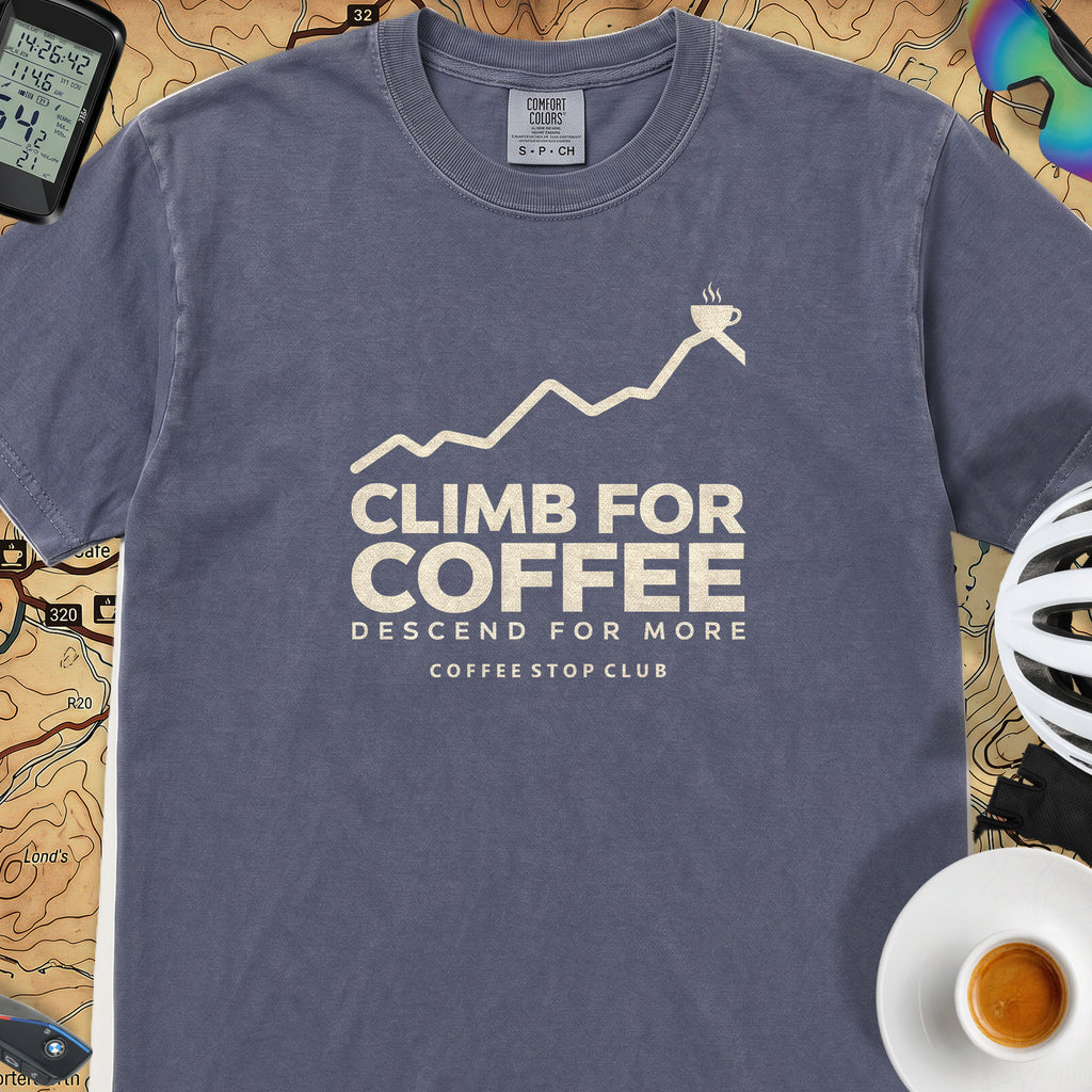 Climb For Coffee T‑Shirt — Denim