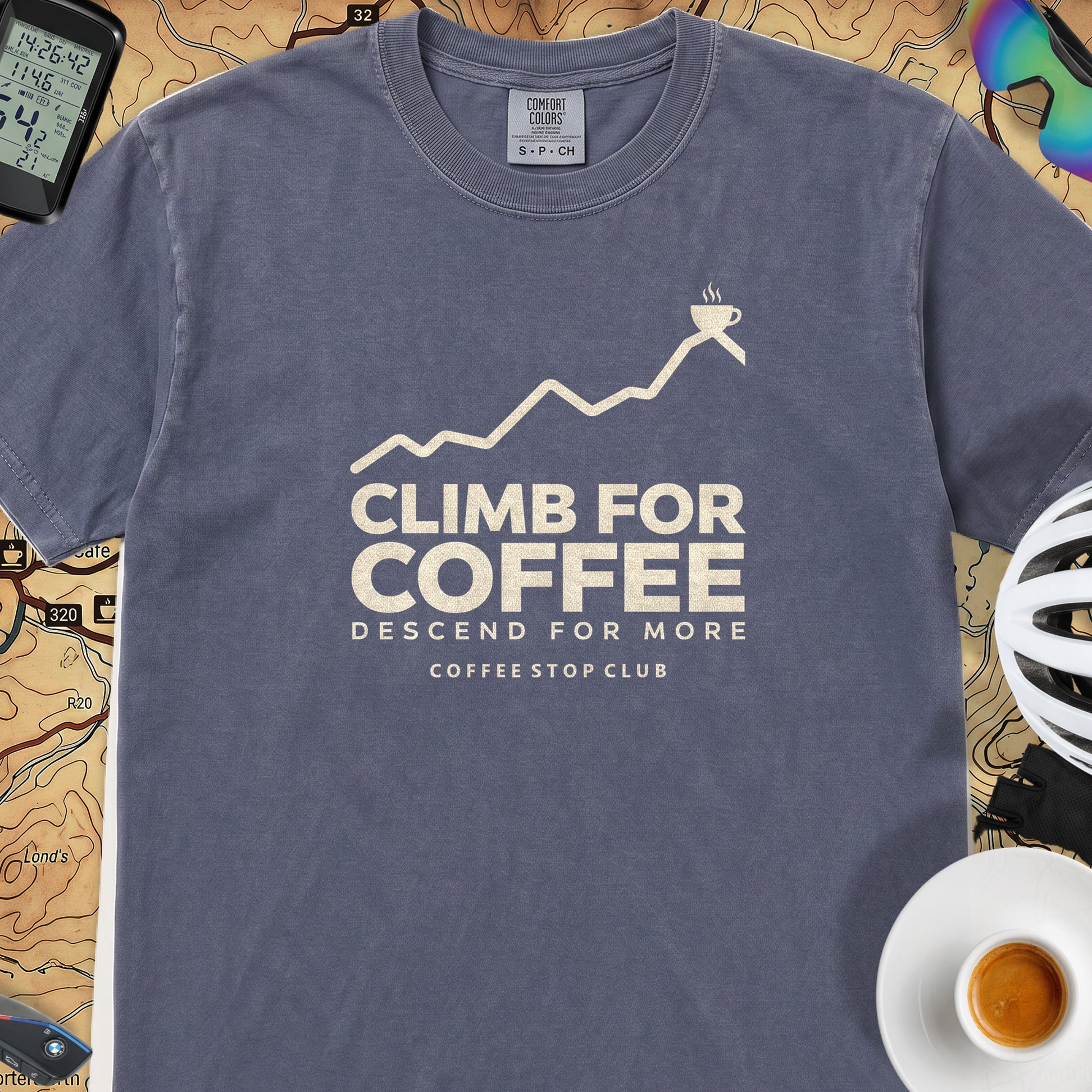 Climb For Coffee T‑Shirt — Denim
