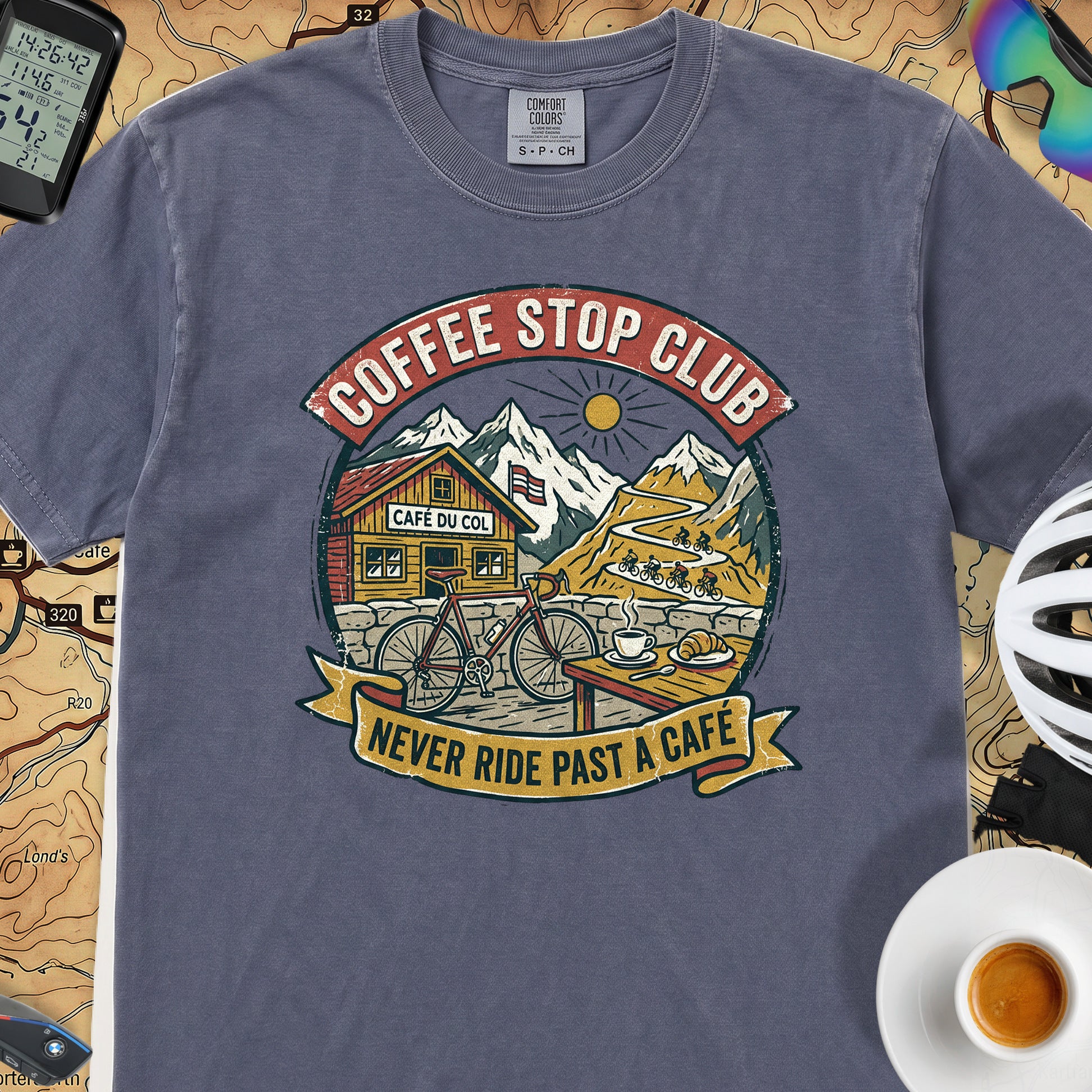 Never Pass a Café T‑Shirt — Denim