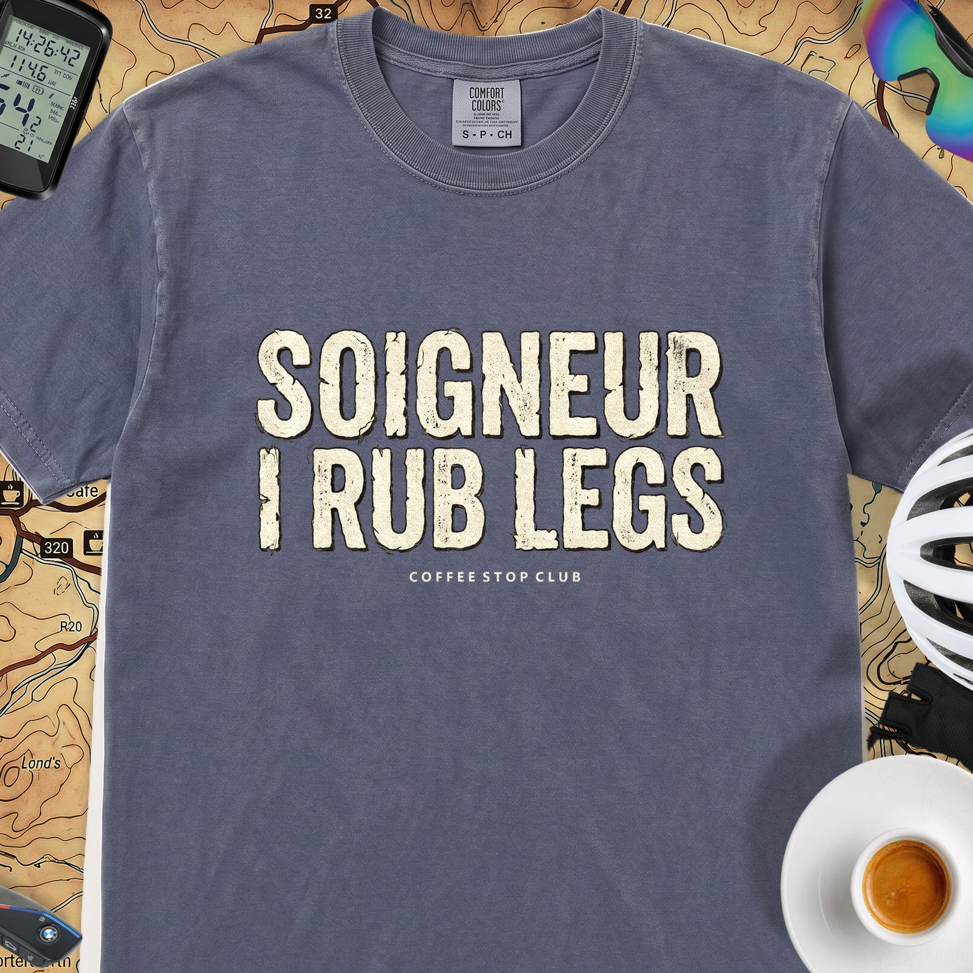 Soigneur Leg Rub Tour T‑Shirt — Denim