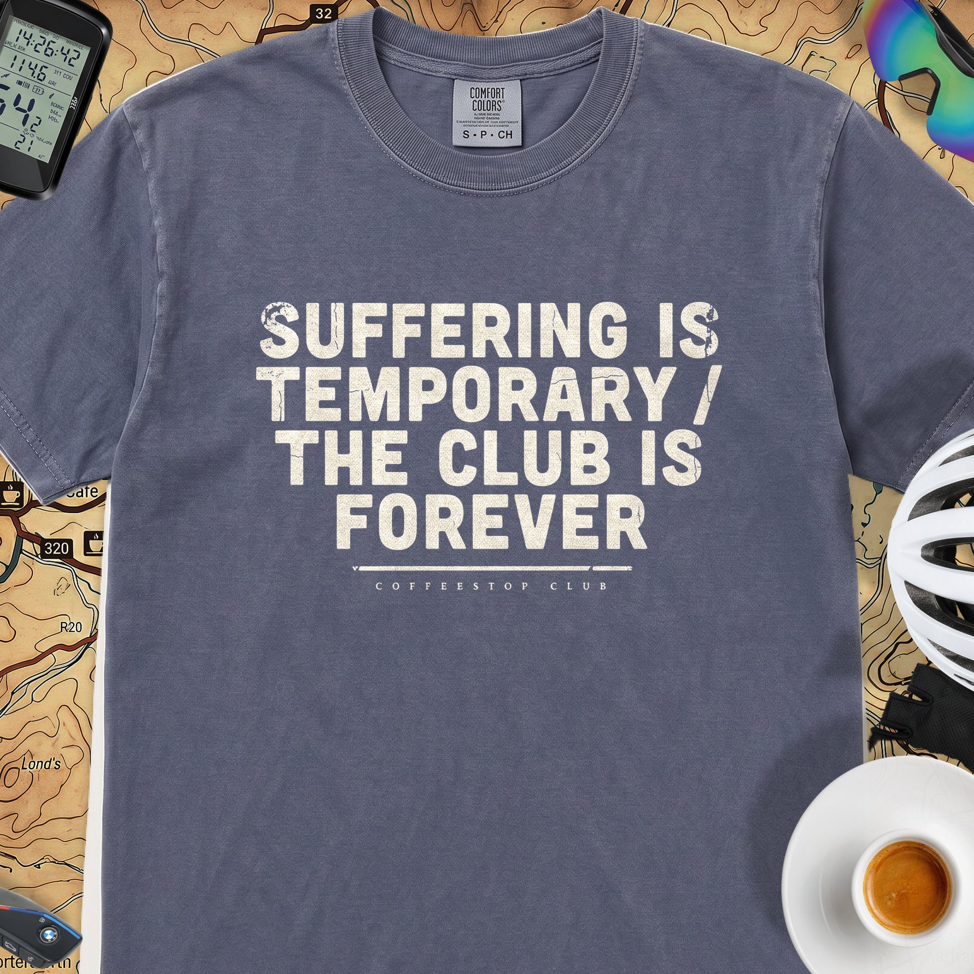 Suffering is Temporary Cycling T‑Shirt — Denim