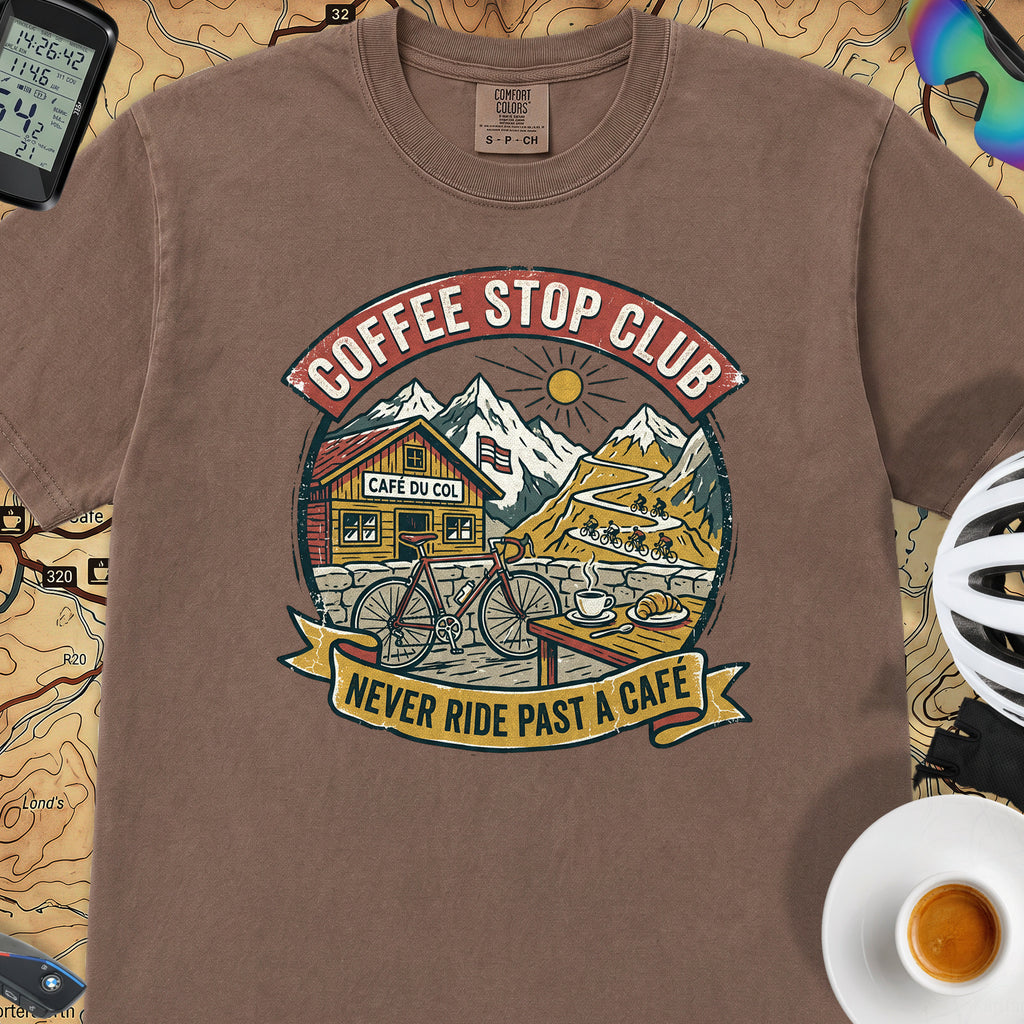 Never Pass a Café T‑Shirt — Espresso